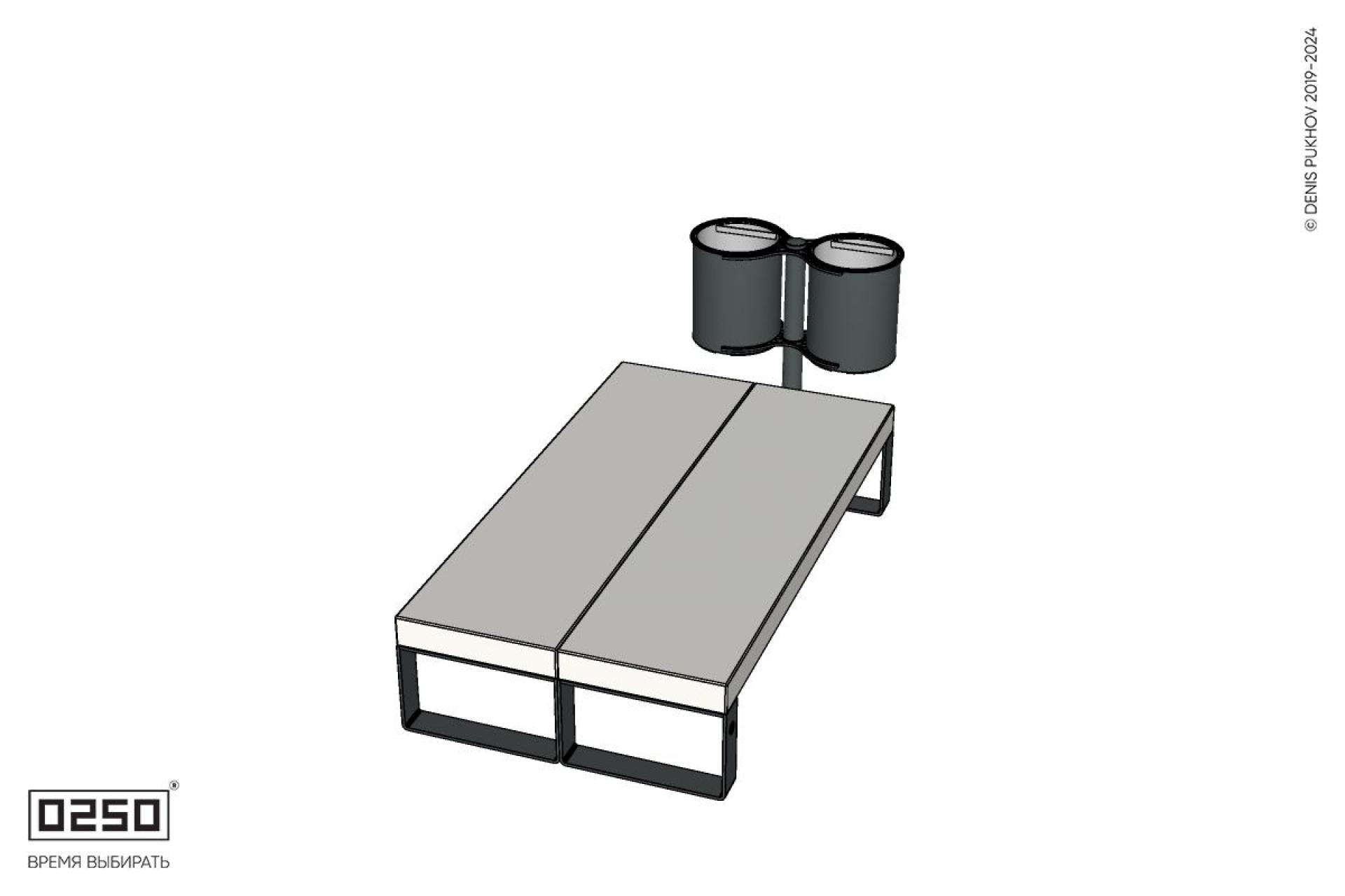 Уличная Бетонная двухсторонняя скамейка на ножках  с урной Урбан 3 производство 0250, modul+