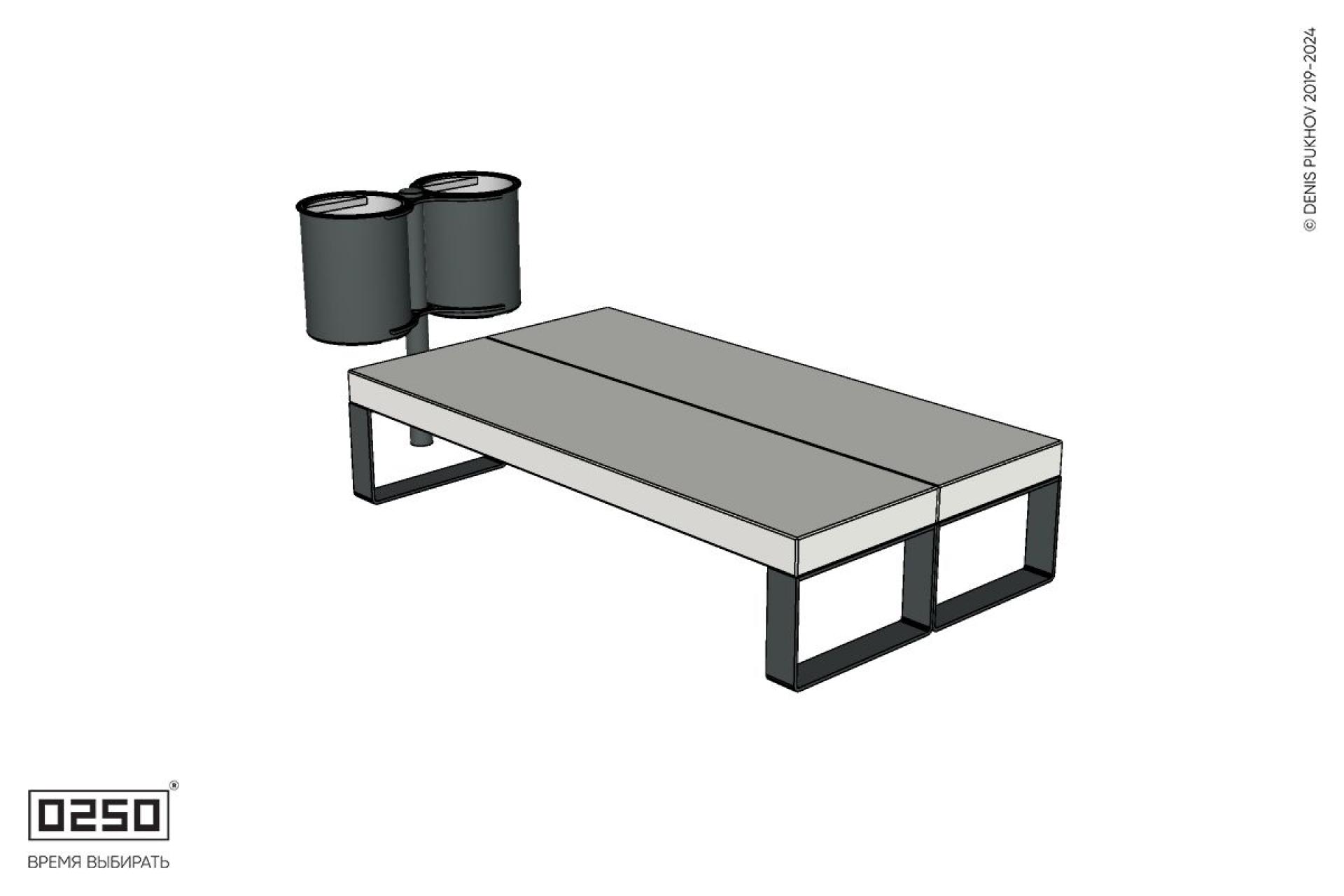 Уличная Бетонная двухсторонняя скамейка на ножках  с урной Урбан 3 производство 0250