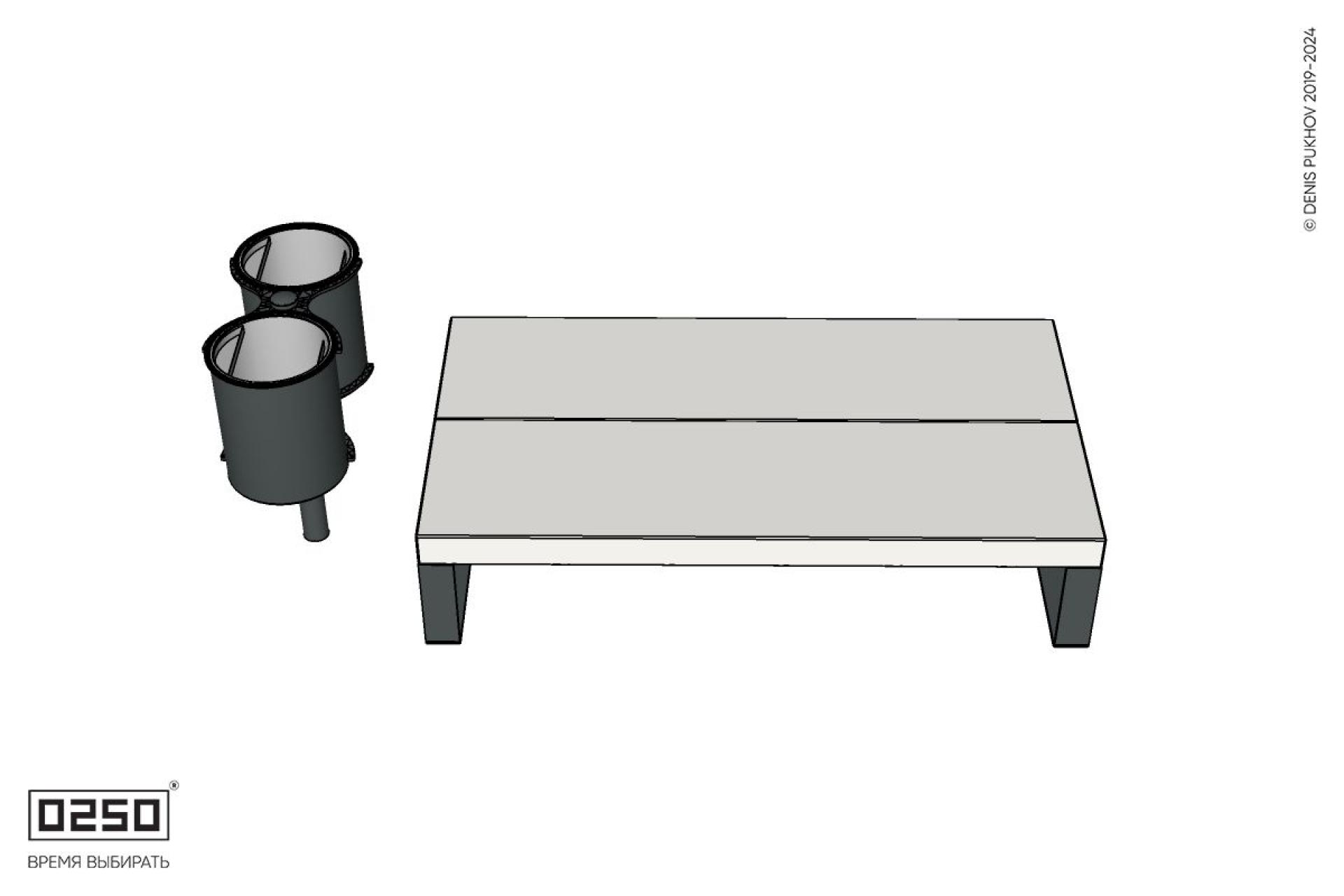 Уличная Бетонная двухсторонняя скамейка на ножках  с урной Урбан 3 производство 0250