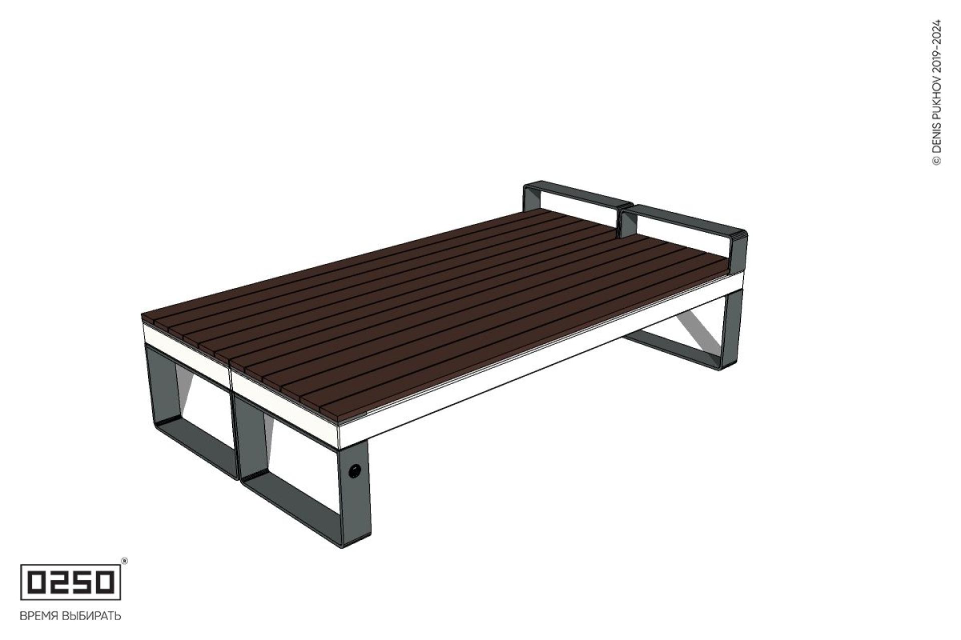 Уличная Двухсторонняя скамейка с одним подлокотником на ножках производство 0250