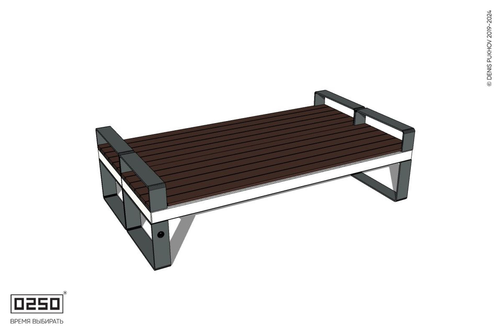 Уличная Двухсторонняя скамейка с подлокотниками на ножках производство 0250