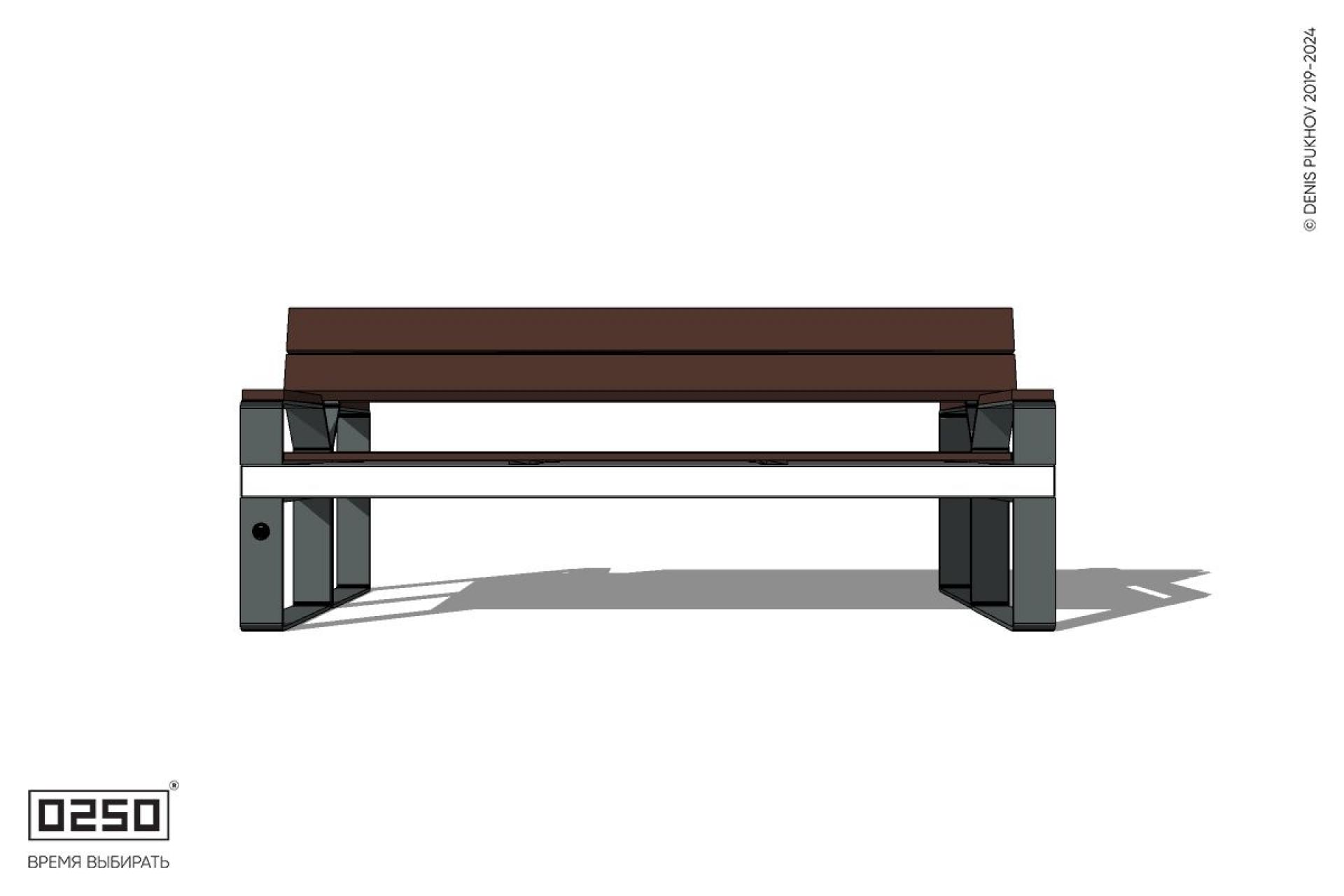 Уличная Двухсторонняя скамейка со спинкой и подлокотниками на ножках производство 0250