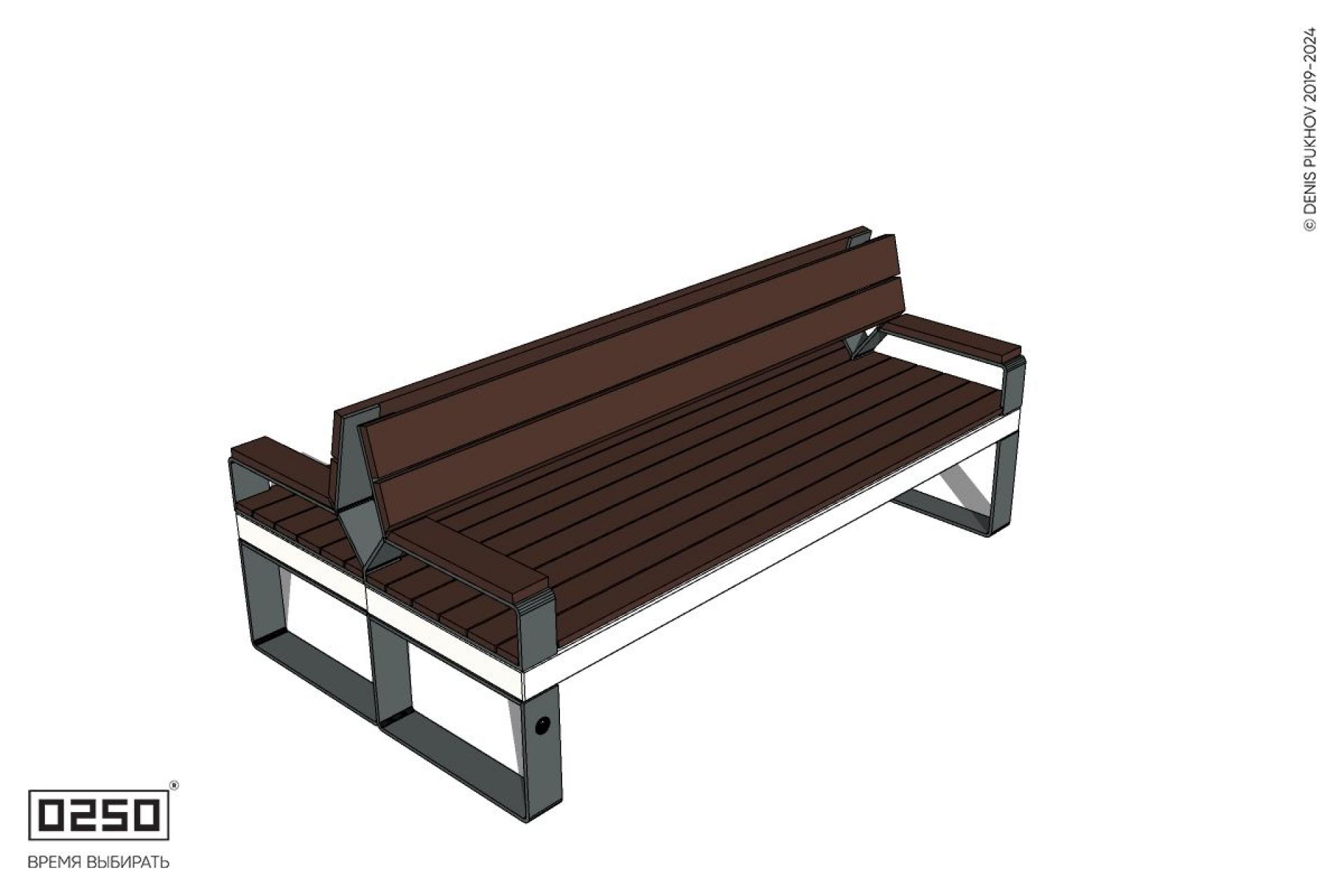 Уличная Двухсторонняя скамейка со спинкой и подлокотниками на ножках производство 0250