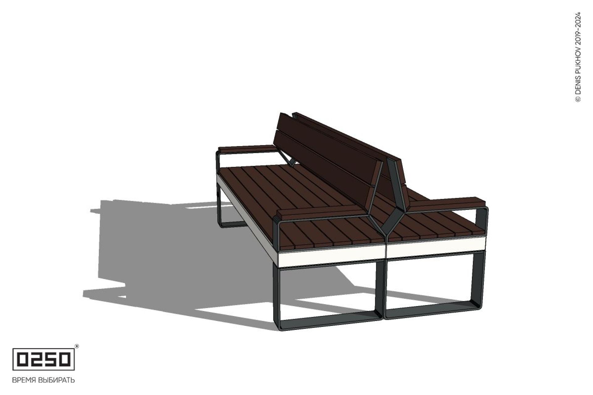 Уличная Двухсторонняя скамейка со спинкой и подлокотниками на ножках производство 0250