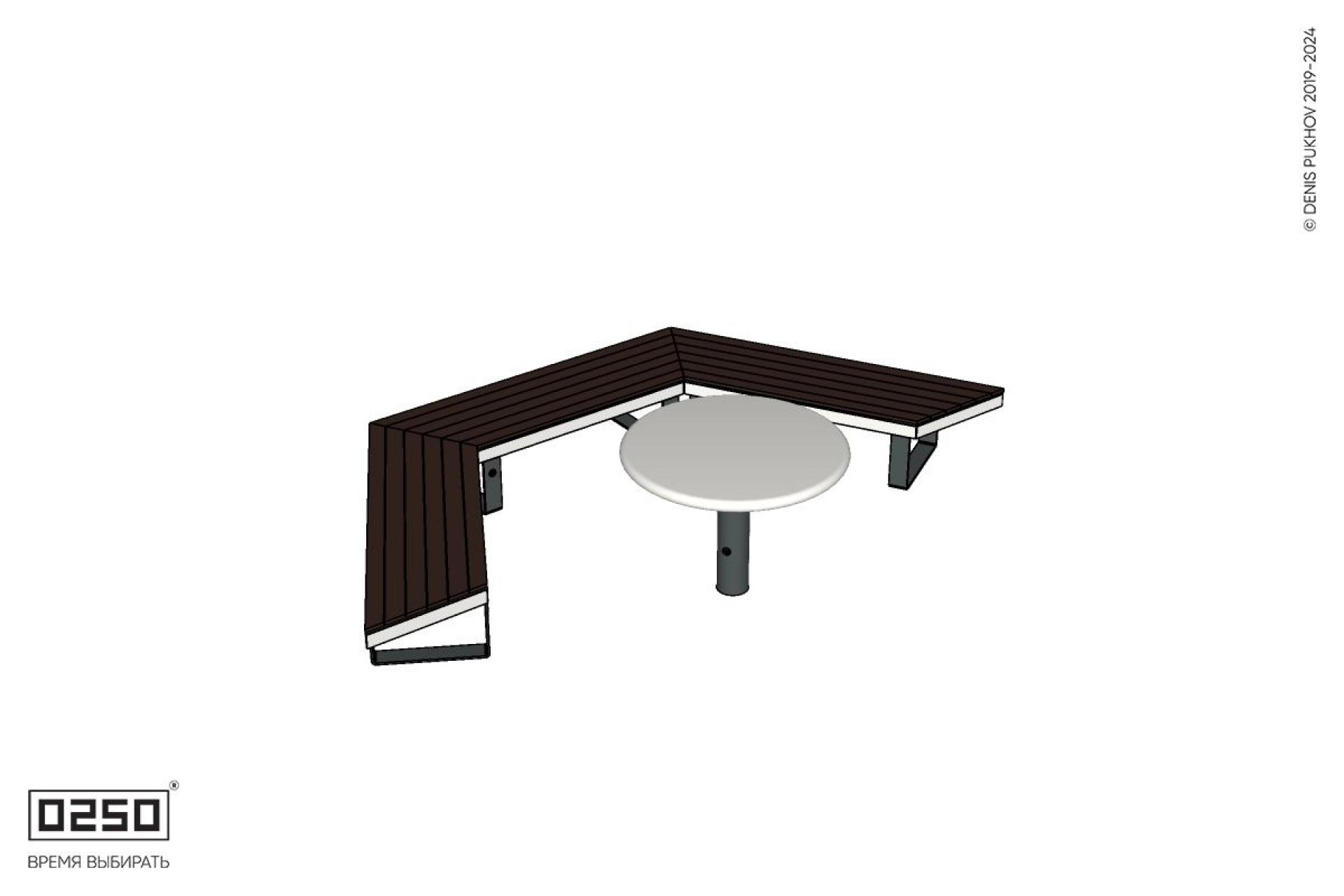 Уличная Двухповоротная скошенная скамейка на ножках со столом Рондо производство 0250 Уличная Двухповоротная скошенная скамейка на ножках со столом Рондо производство 0250