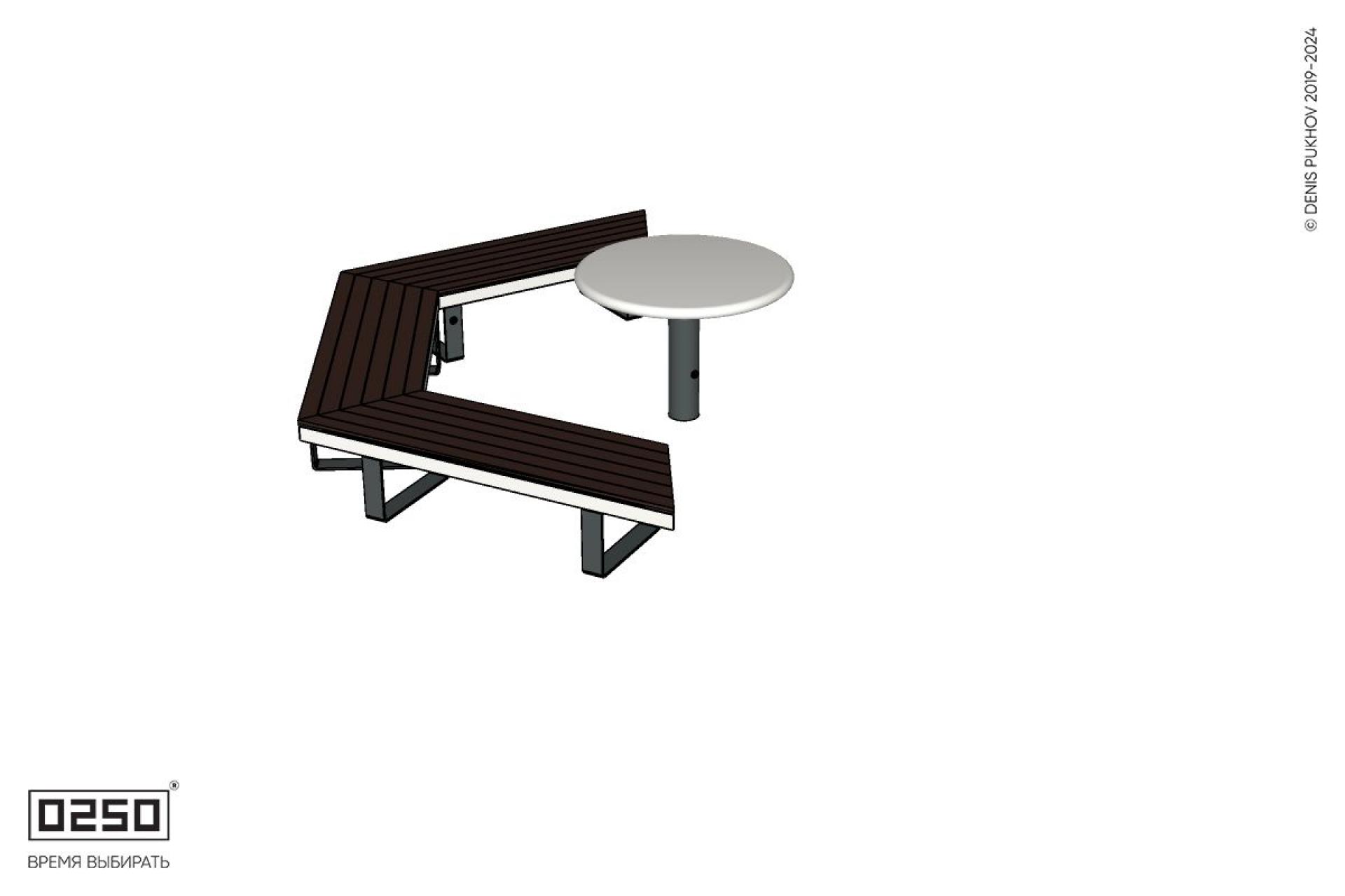 Уличная Двухповоротная скошенная скамейка на ножках со столом Рондо производство 0250 Уличная Двухповоротная скошенная скамейка на ножках со столом Рондо производство 0250