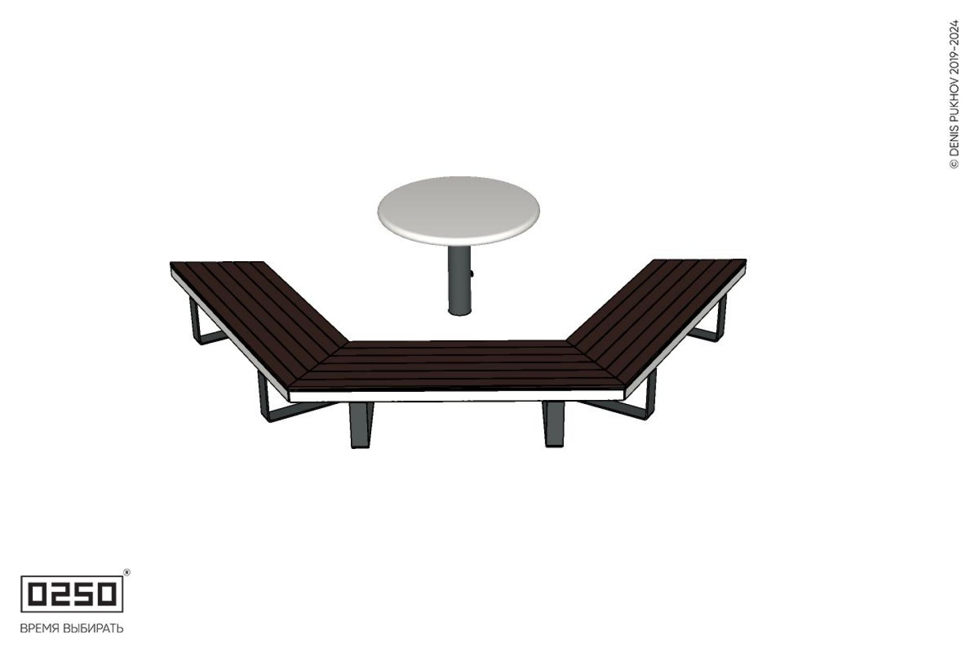Уличная Двухповоротная скошенная скамейка на ножках со столом Рондо производство 0250 Уличная Двухповоротная скошенная скамейка на ножках со столом Рондо производство 0250