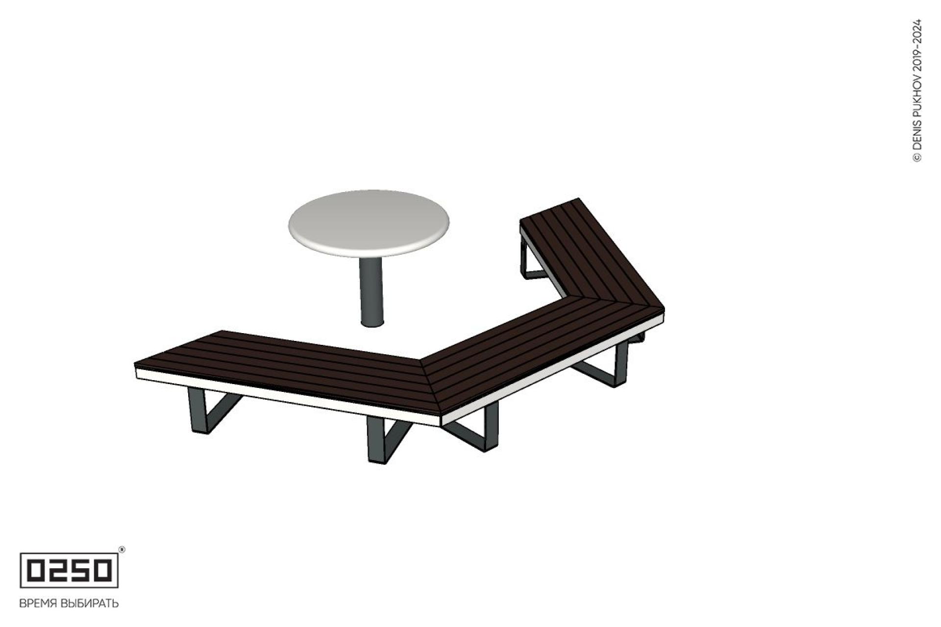 Уличная Двухповоротная скошенная скамейка на ножках со столом Рондо производство 0250 Уличная Двухповоротная скошенная скамейка на ножках со столом Рондо производство 0250
