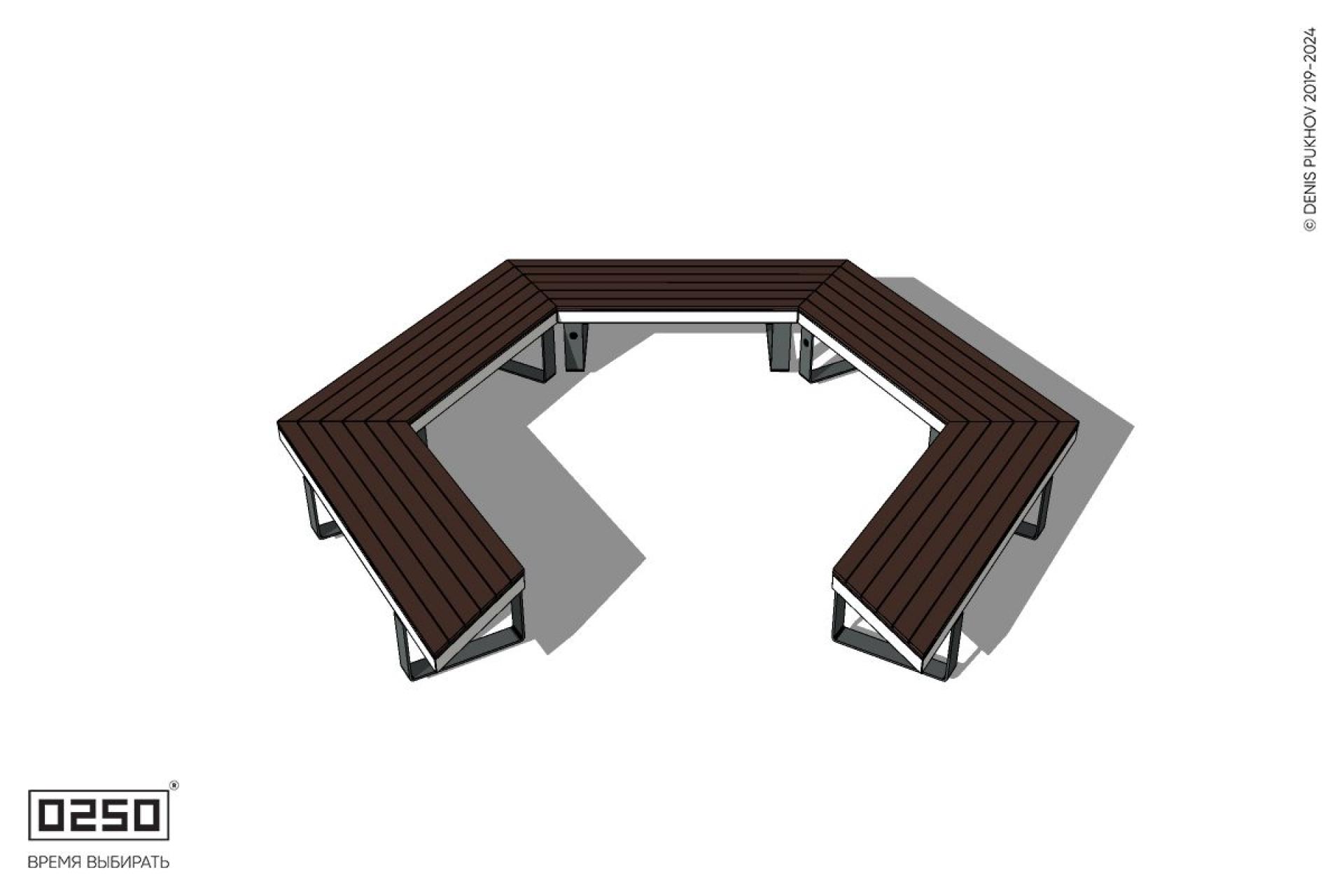 Уличная Четырехповоротная скошенная скамейка на ножках производство 0250
