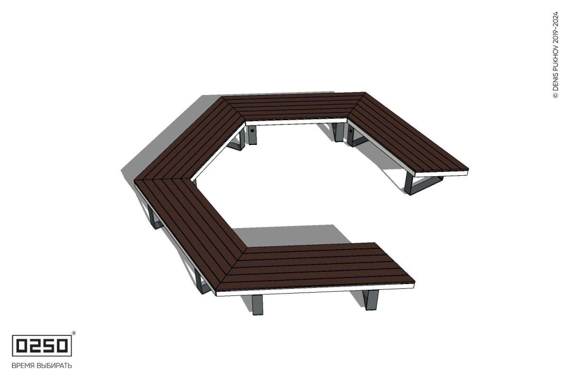 Уличная Четырехповоротная скошенная скамейка на ножках производство 0250