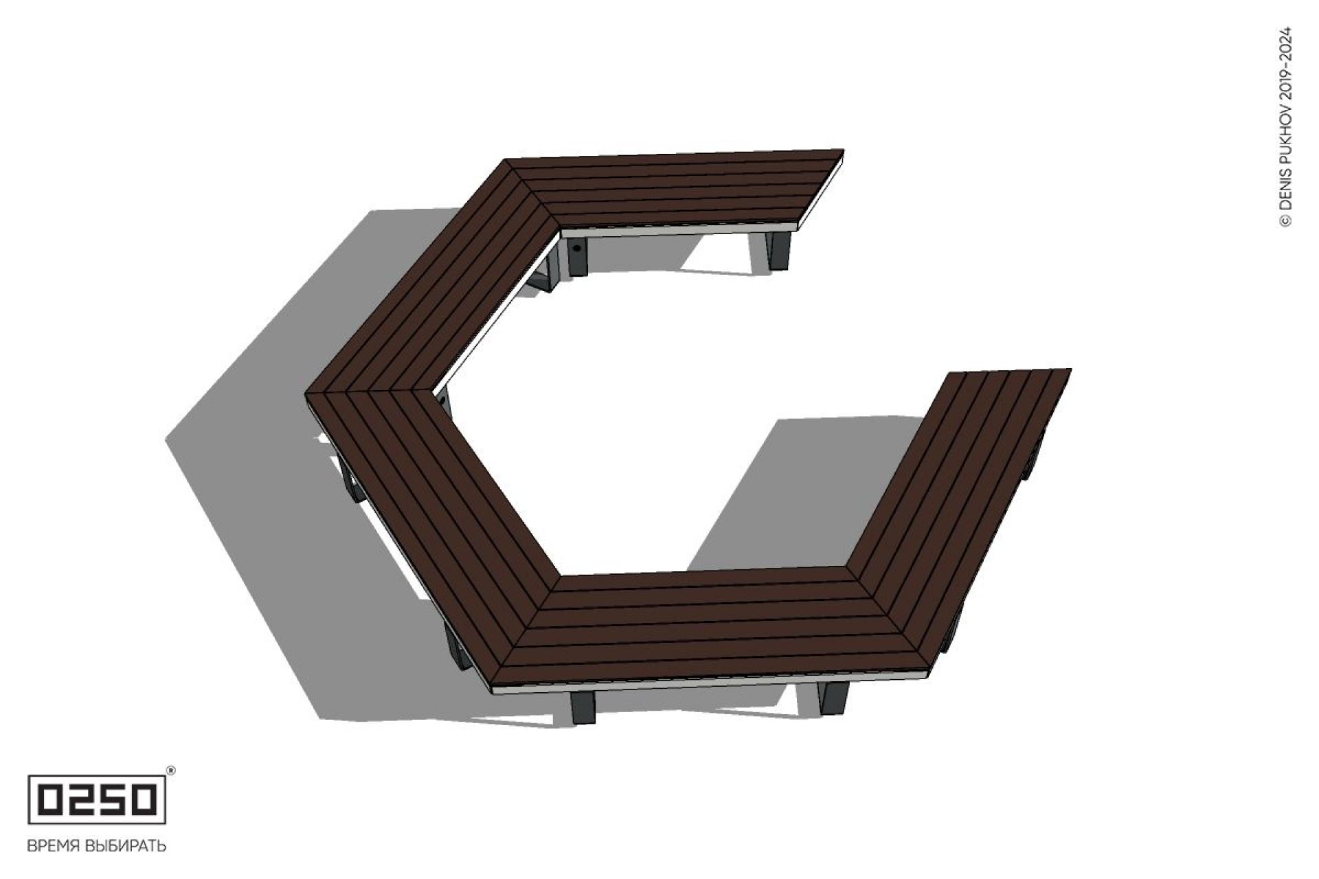 Уличная Четырехповоротная скошенная скамейка на ножках производство 0250