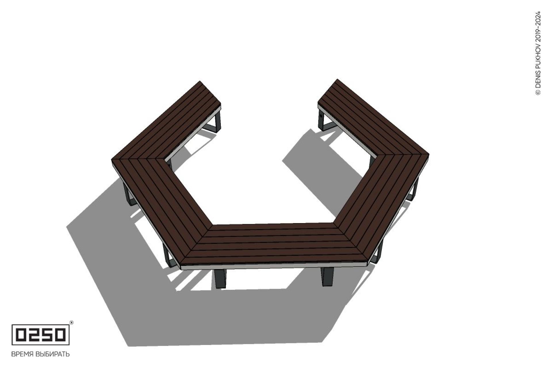 Уличная Четырехповоротная скошенная скамейка на ножках производство 0250