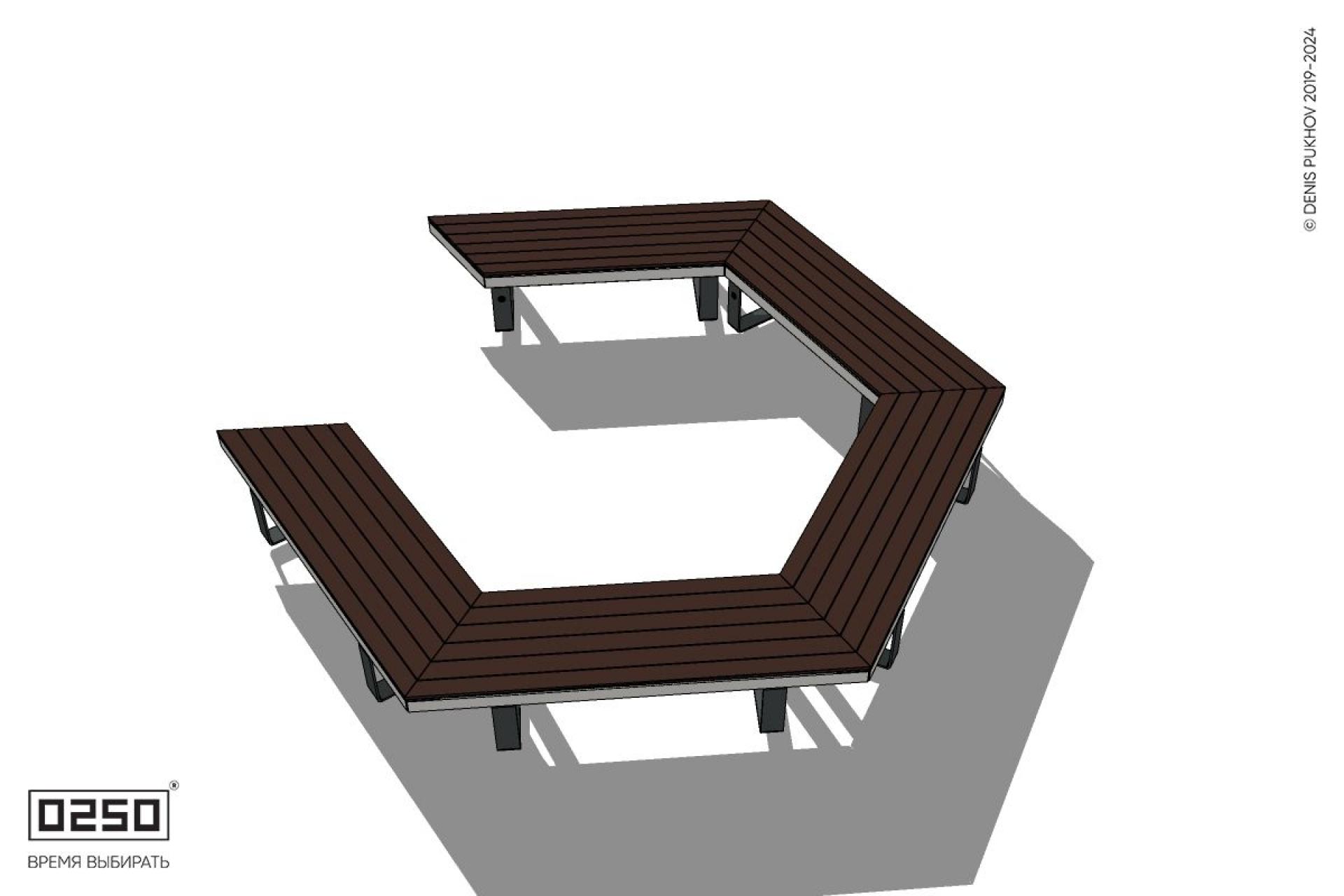 Уличная Четырехповоротная скошенная скамейка на ножках производство 0250