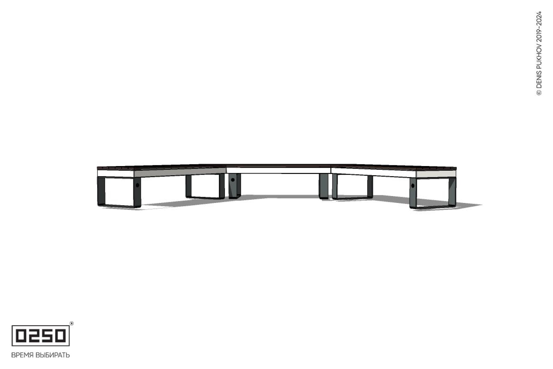 Уличная Двухповоротная прямоконечная скамейка на ножках производство 0250 Уличная Двухповоротная прямоконечная скамейка на ножках производство 0250