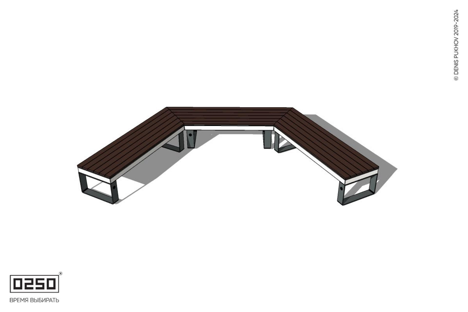 Уличная Двухповоротная прямоконечная скамейка на ножках производство 0250 Уличная Двухповоротная прямоконечная скамейка на ножках производство 0250