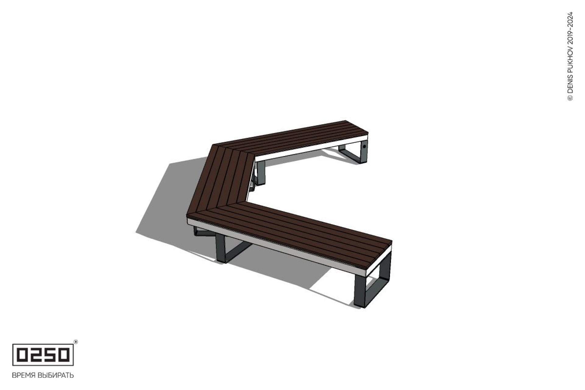 Уличная Двухповоротная прямоконечная скамейка на ножках производство 0250 Уличная Двухповоротная прямоконечная скамейка на ножках производство 0250