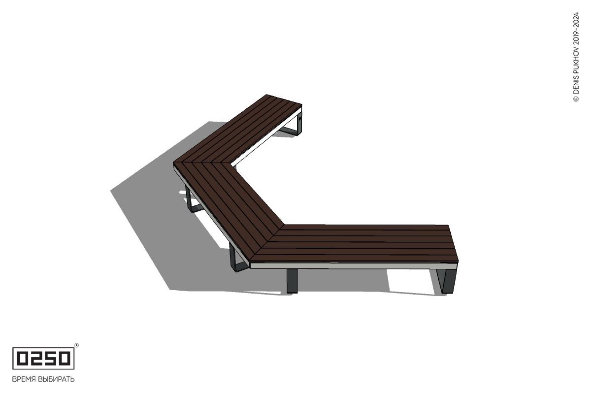 Уличная Двухповоротная прямоконечная скамейка на ножках производство 0250 Уличная Двухповоротная прямоконечная скамейка на ножках производство 0250
