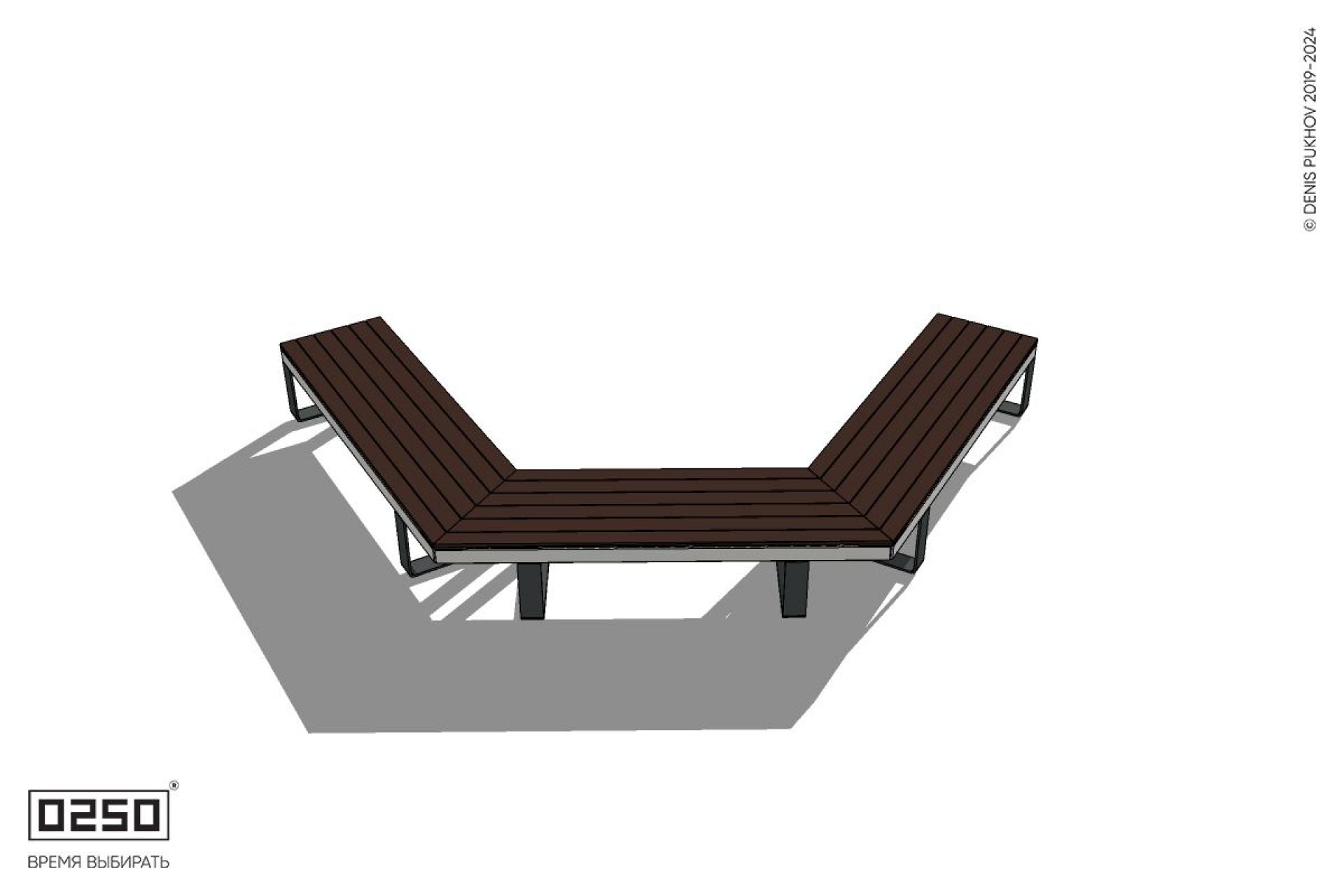 Уличная Двухповоротная прямоконечная скамейка на ножках производство 0250 Уличная Двухповоротная прямоконечная скамейка на ножках производство 0250