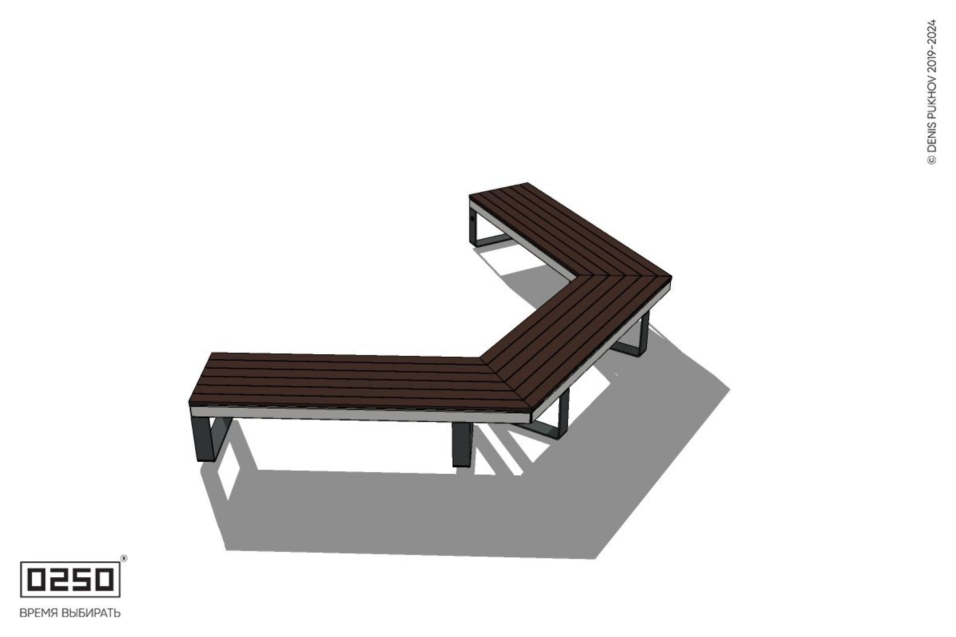 Уличная Двухповоротная прямоконечная скамейка на ножках производство 0250 Уличная Двухповоротная прямоконечная скамейка на ножках производство 0250