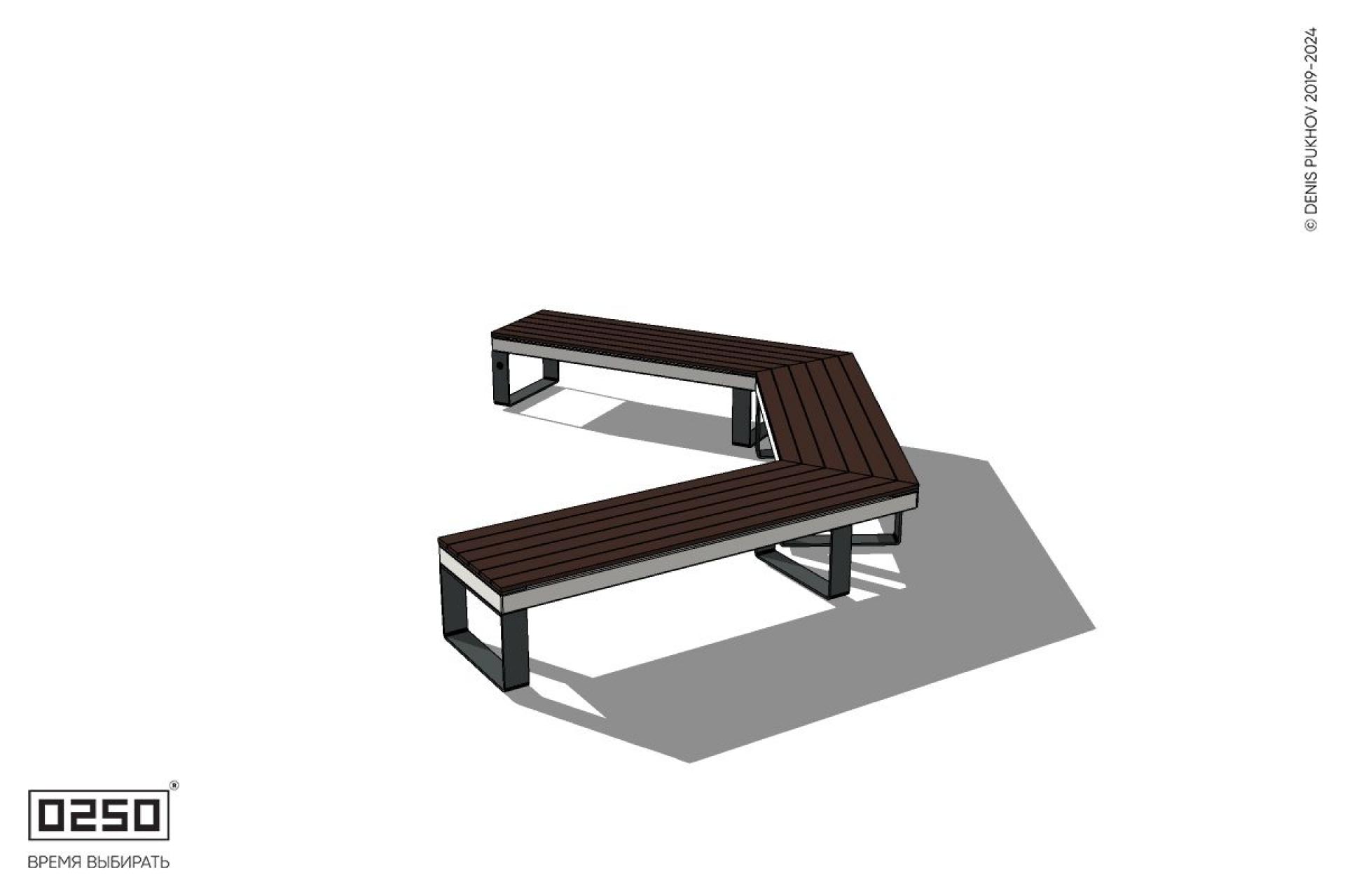 Уличная Двухповоротная прямоконечная скамейка на ножках производство 0250 Уличная Двухповоротная прямоконечная скамейка на ножках производство 0250
