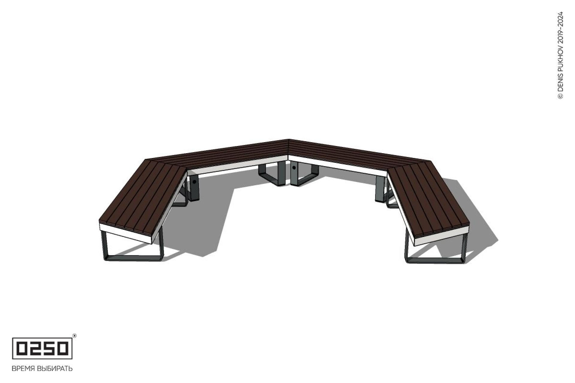 Уличная Трехповоротная контрскошенная скамейка на ножках производство 0250