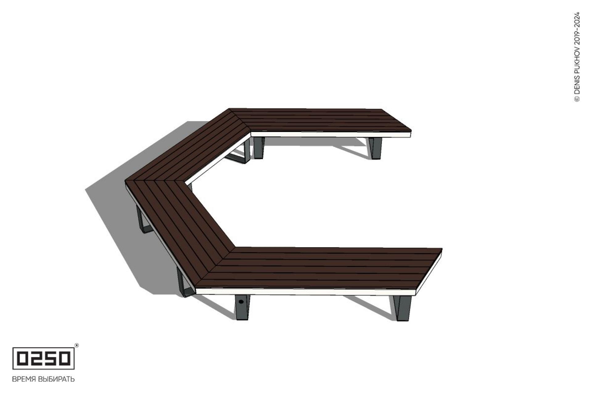 Уличная Трехповоротная контрскошенная скамейка на ножках производство 0250