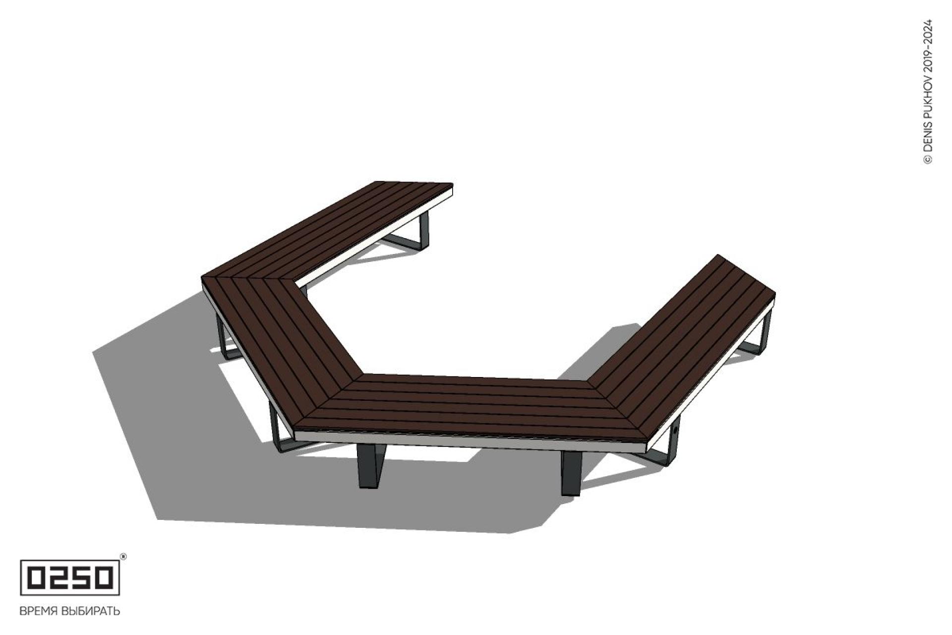 Уличная Трехповоротная контрскошенная скамейка на ножках производство 0250