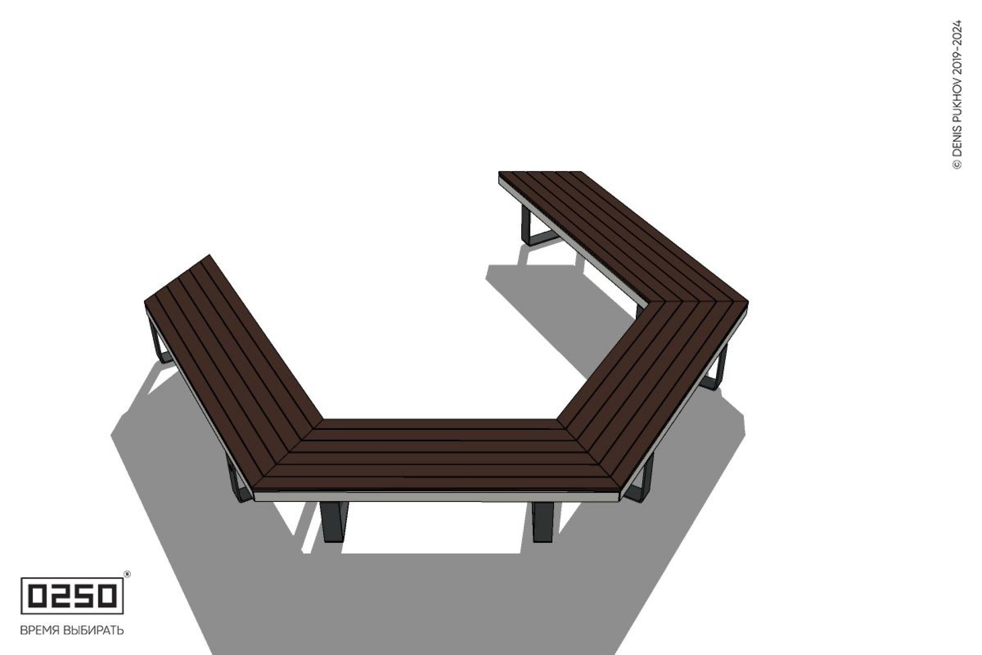 Уличная Трехповоротная контрскошенная скамейка на ножках производство 0250