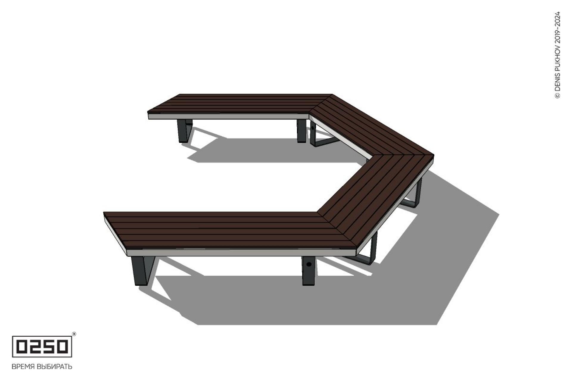 Уличная Трехповоротная контрскошенная скамейка на ножках производство 0250