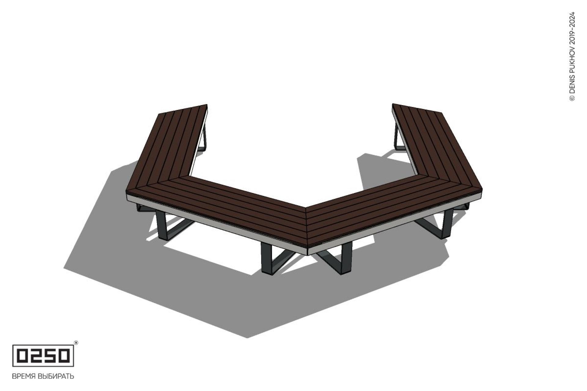 Уличная Трехповоротная контрскошенная скамейка на ножках производство 0250