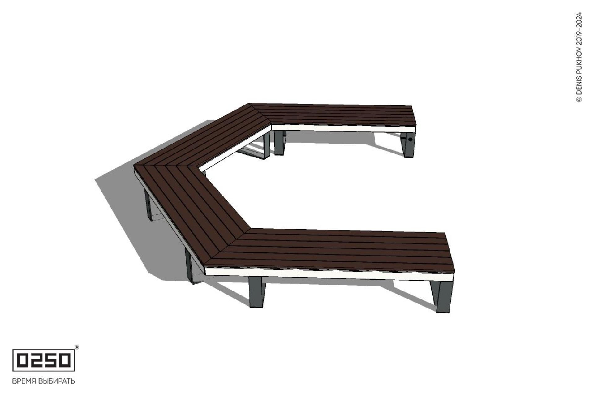 Уличная Трехповоротная прямоконечная скамейка на ножках производство 0250 Уличная Трехповоротная прямоконечная скамейка на ножках производство 0250