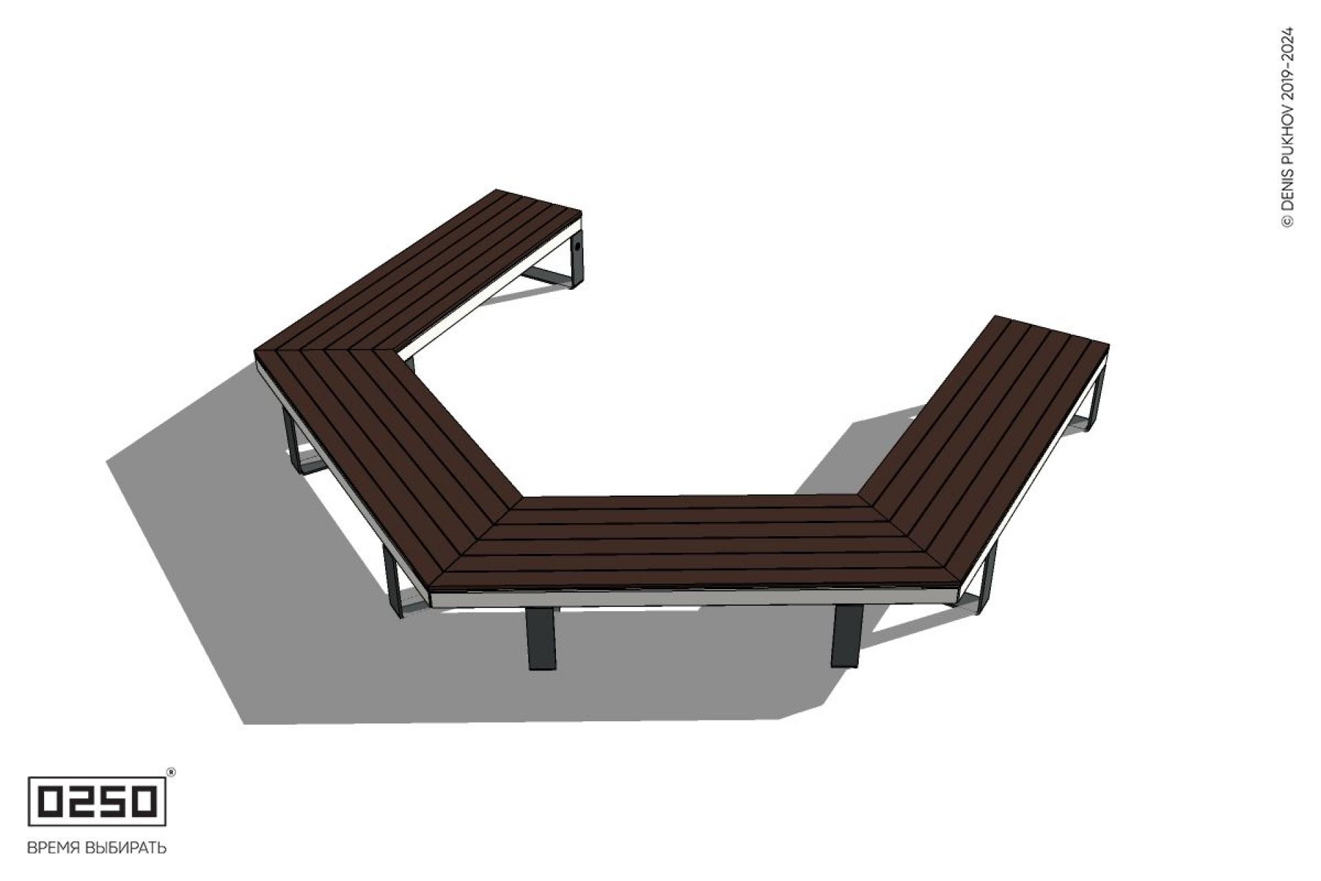 Уличная Трехповоротная прямоконечная скамейка на ножках производство 0250 Уличная Трехповоротная прямоконечная скамейка на ножках производство 0250