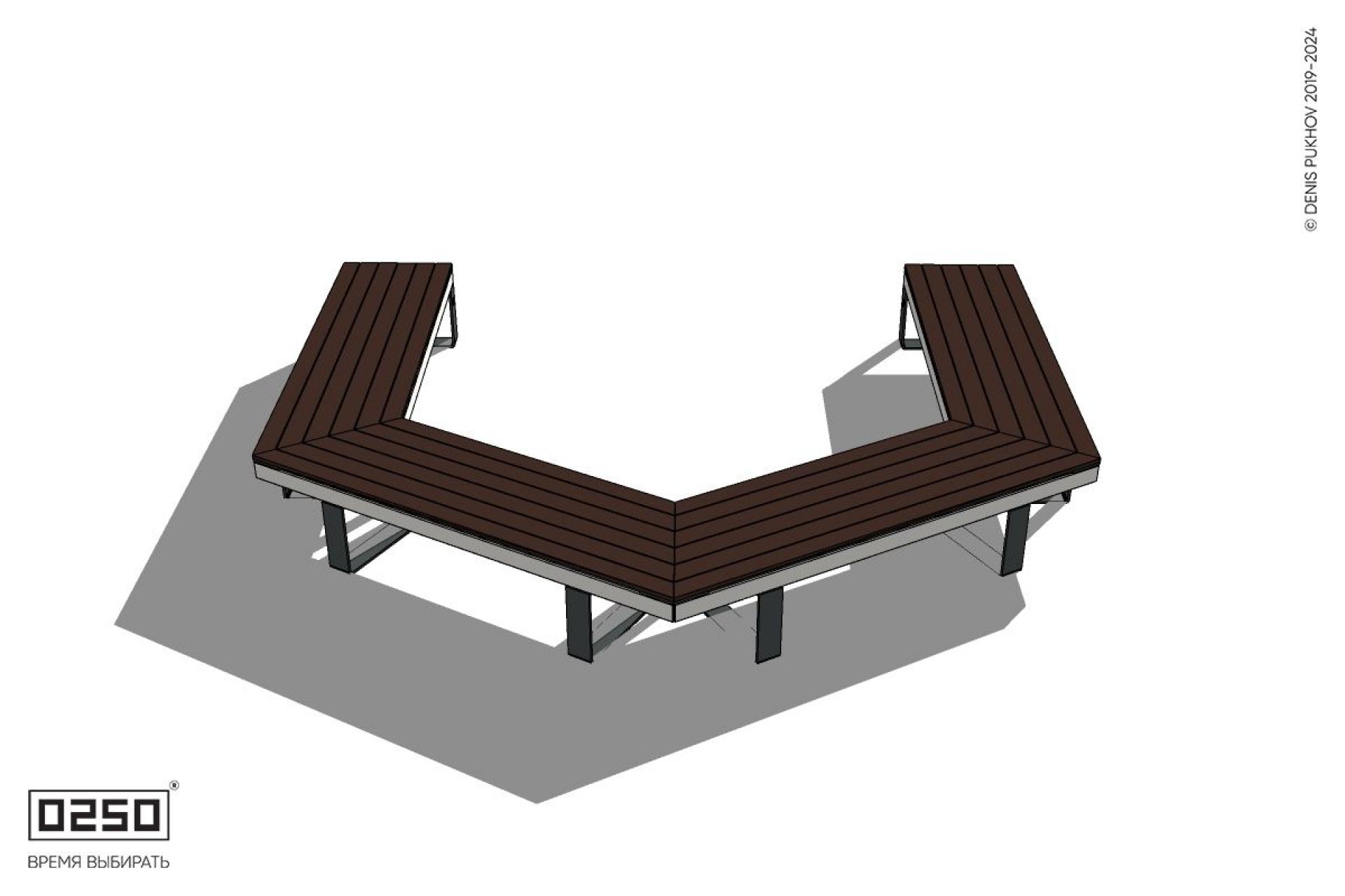Уличная Трехповоротная прямоконечная скамейка на ножках производство 0250 Уличная Трехповоротная прямоконечная скамейка на ножках производство 0250