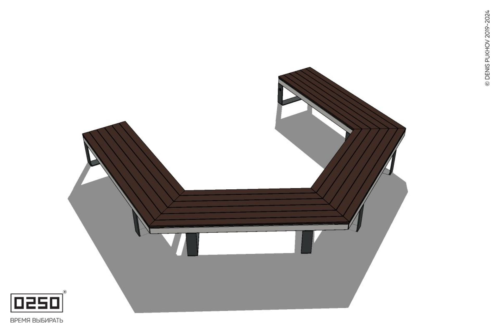 Уличная Трехповоротная прямоконечная скамейка на ножках производство 0250 Уличная Трехповоротная прямоконечная скамейка на ножках производство 0250