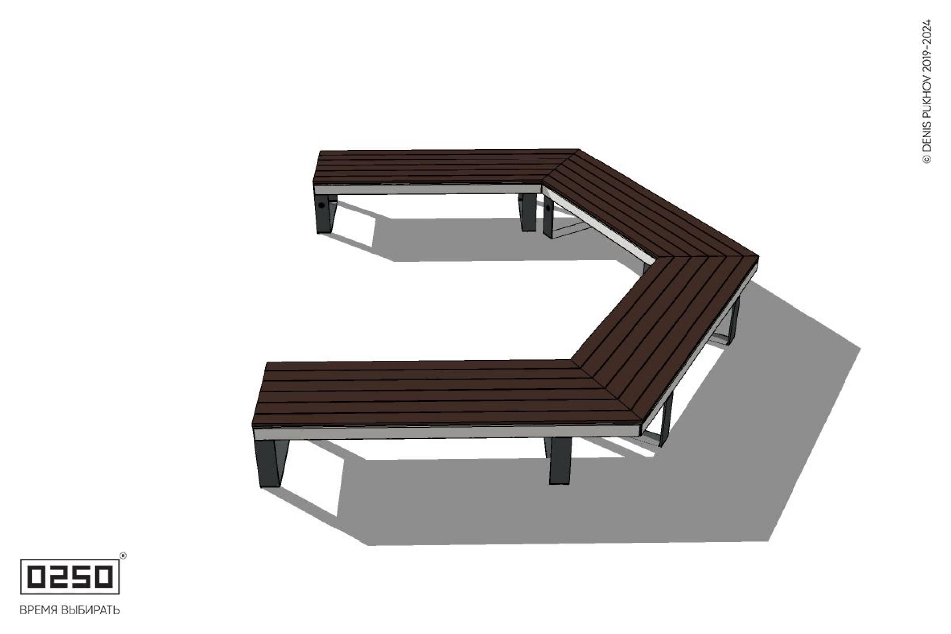Уличная Трехповоротная прямоконечная скамейка на ножках производство 0250 Уличная Трехповоротная прямоконечная скамейка на ножках производство 0250