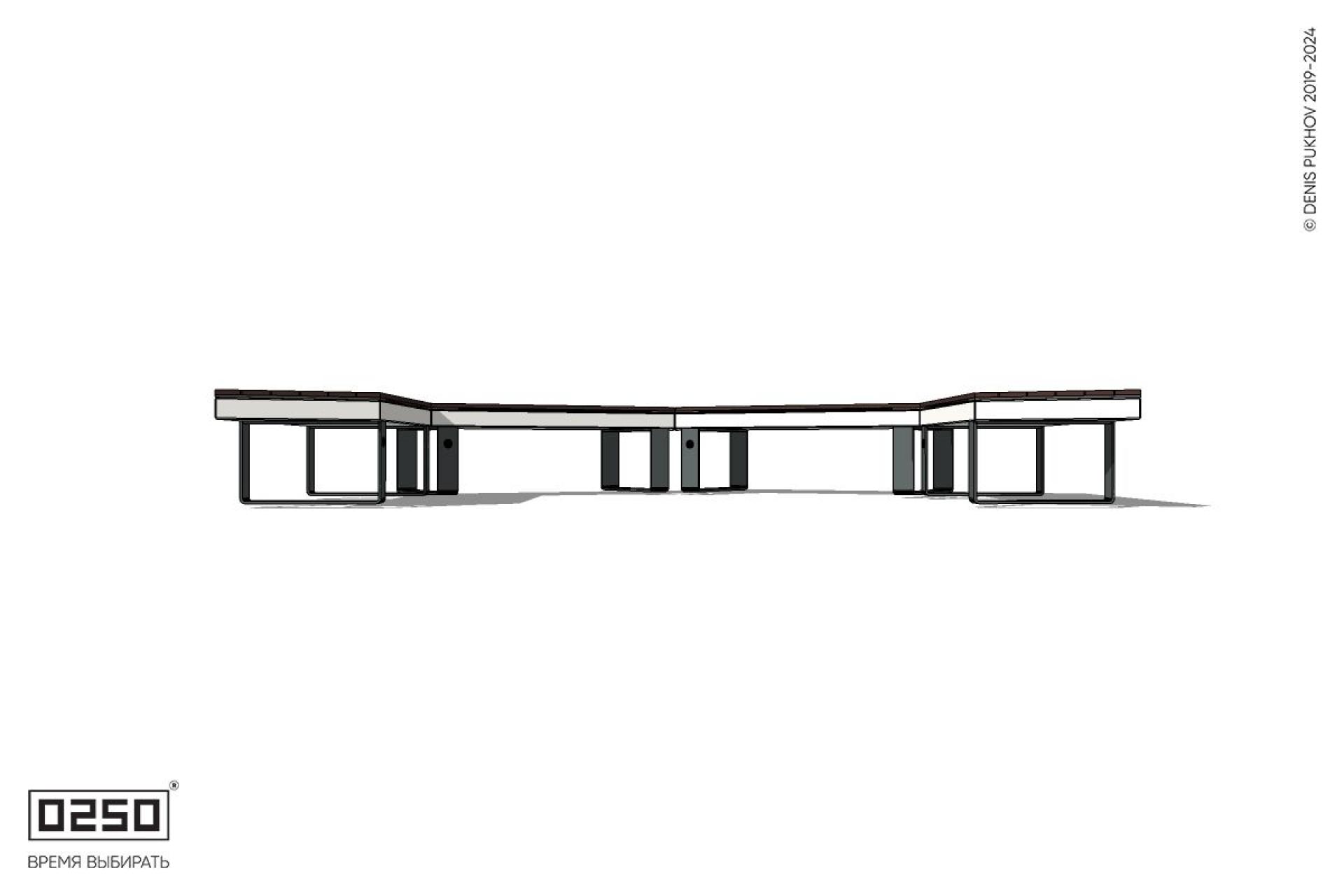 Уличная Трехповоротная скошенная скамейка на ножках производство 0250