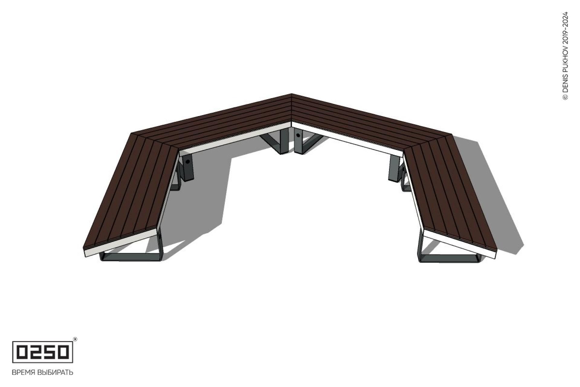 Уличная Трехповоротная скошенная скамейка на ножках производство 0250