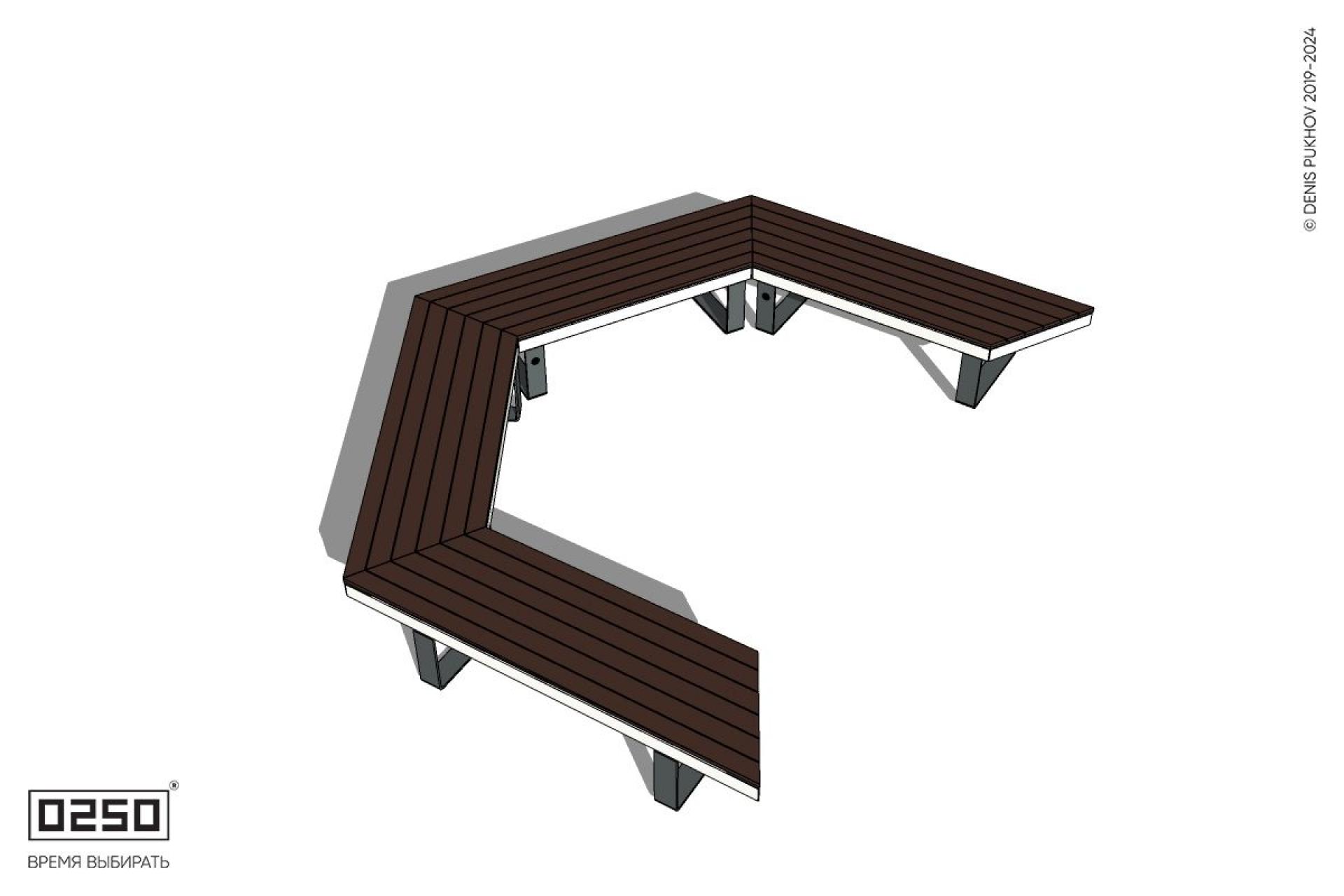 Уличная Трехповоротная скошенная скамейка на ножках производство 0250