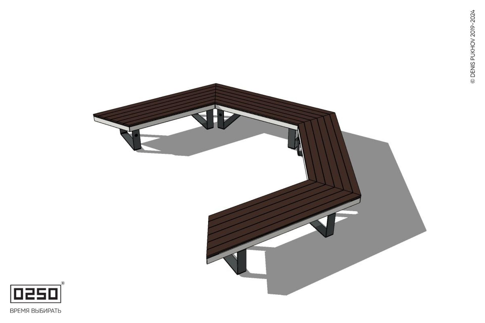 Уличная Трехповоротная скошенная скамейка на ножках производство 0250