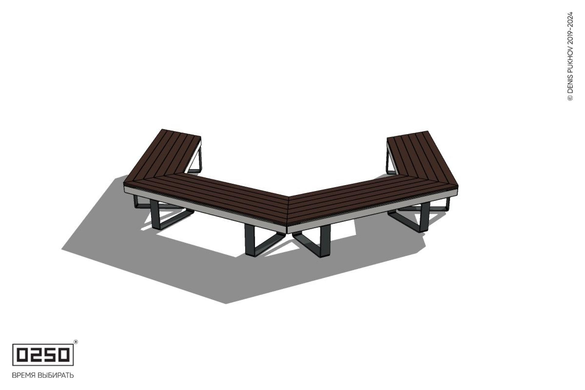 Уличная Трехповоротная скошенная скамейка на ножках производство 0250