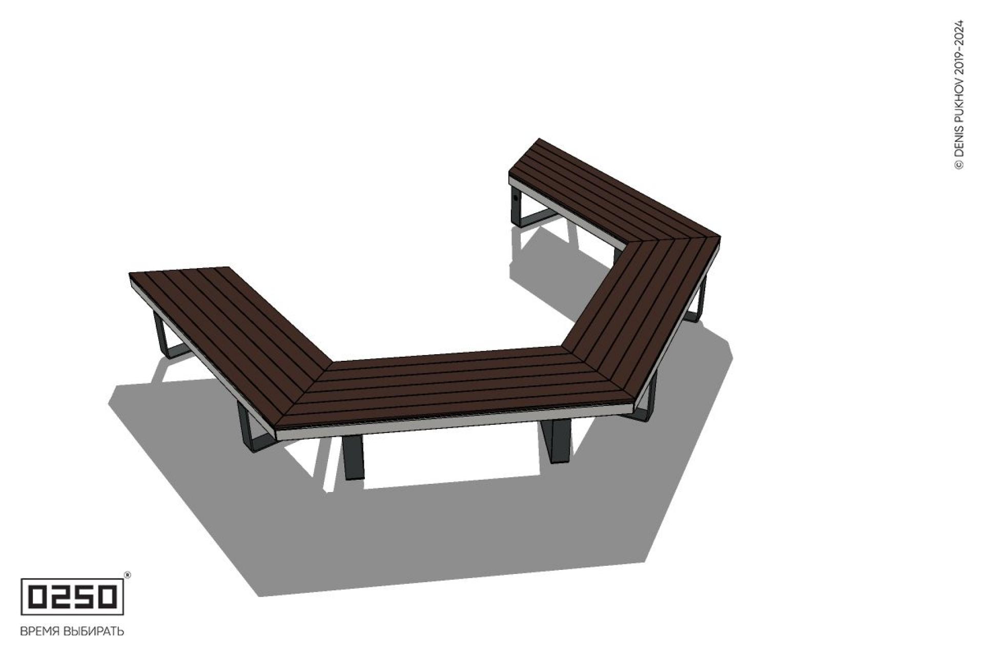 Уличная Трехповоротная скошенная скамейка на ножках производство 0250