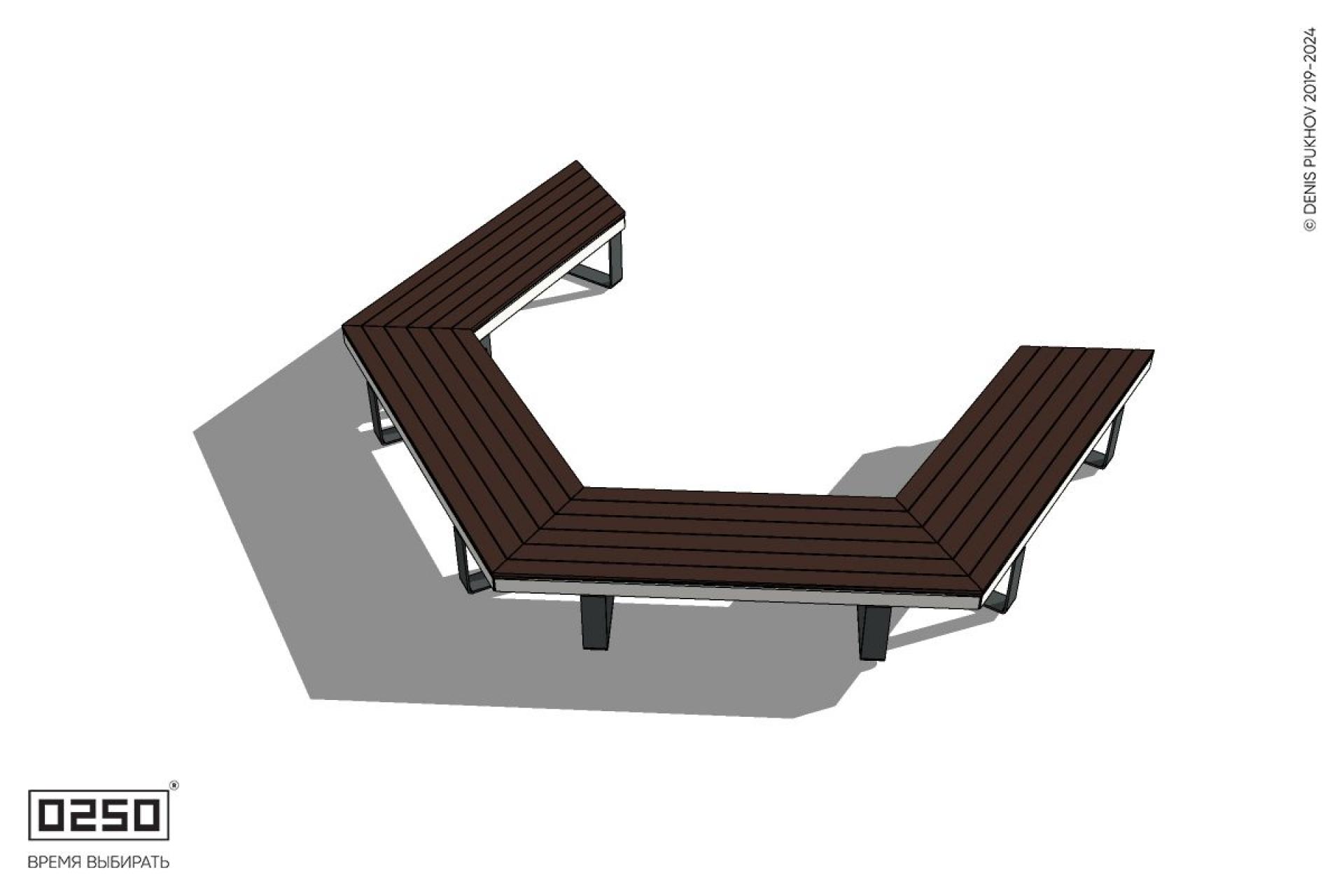 Уличная Трехповоротная скошенная скамейка на ножках производство 0250