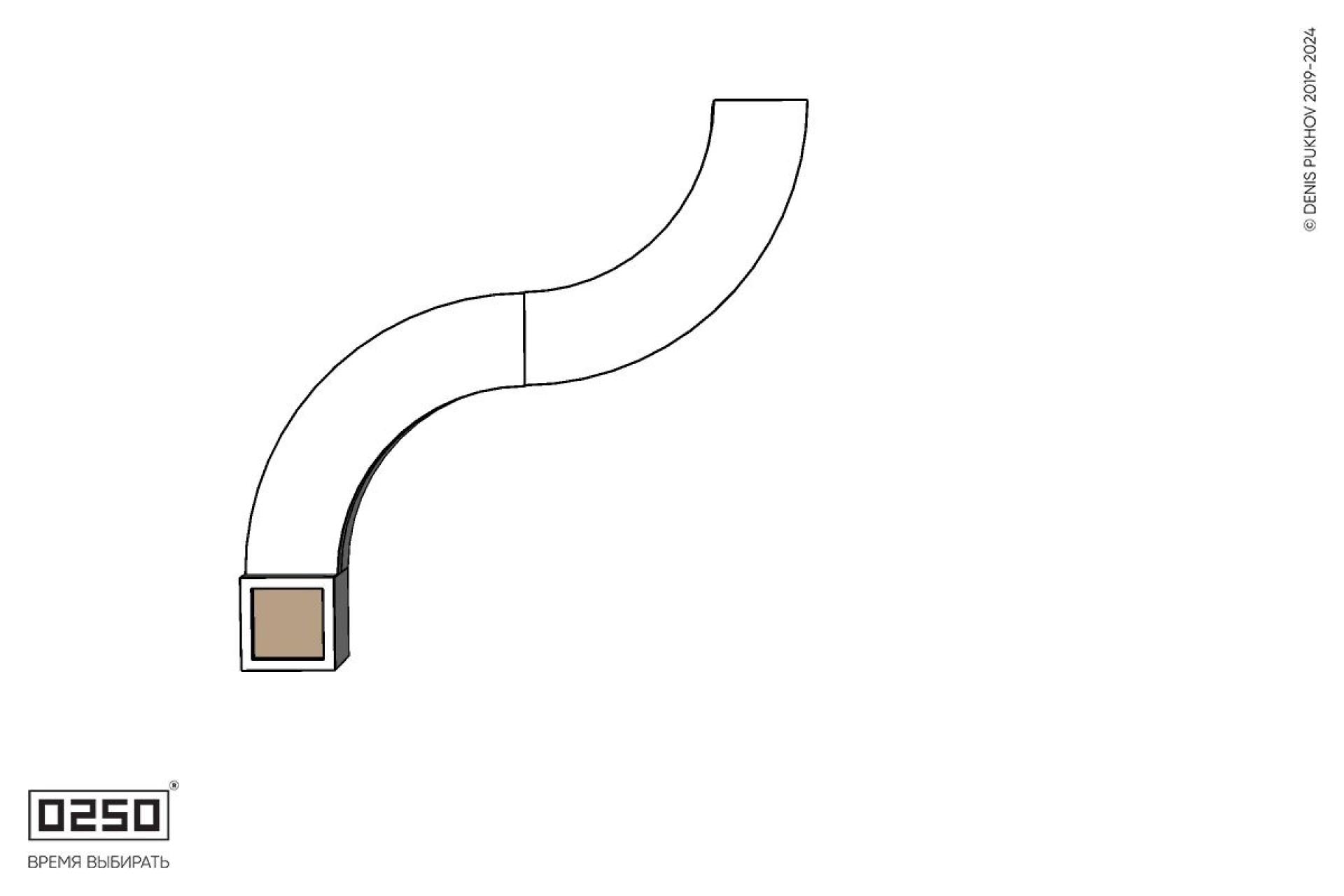 Уличная Изогнутая скамейка на блоке двухпролетная малого радиуса с двумя вазонами Кубэ 550 производство 0250