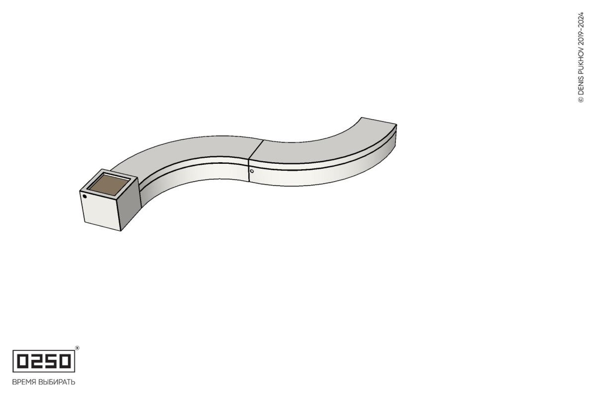 Уличная Изогнутая скамейка на блоке двухпролетная малого радиуса с двумя вазонами Кубэ 550 производство 0250