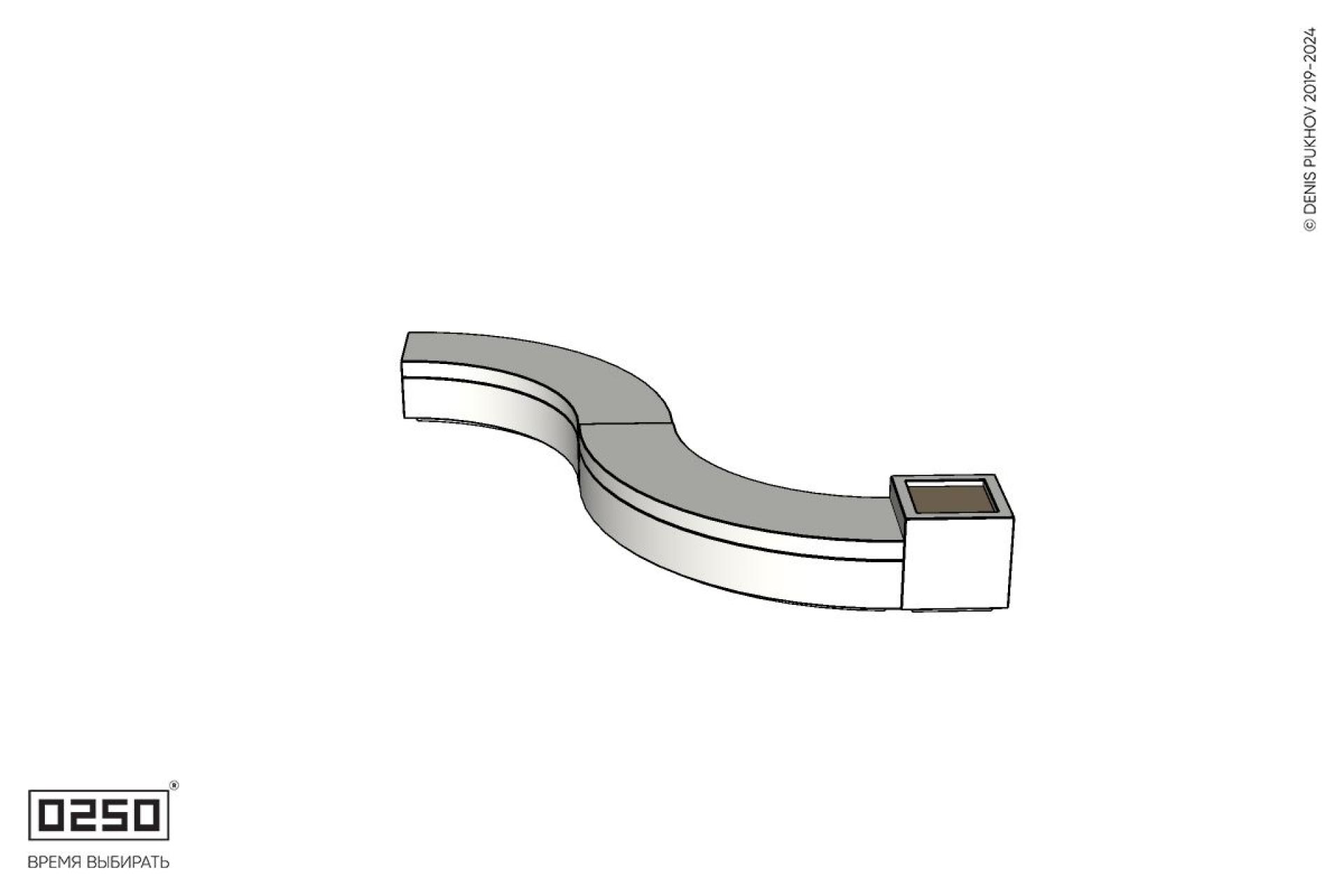 Уличная Изогнутая скамейка на блоке двухпролетная малого радиуса с двумя вазонами Кубэ 550 производство 0250