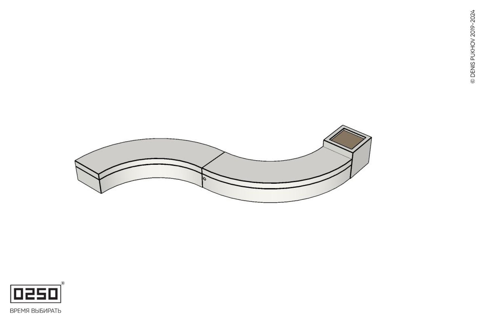 Уличная Изогнутая скамейка на блоке двухпролетная малого радиуса с двумя вазонами Кубэ 550 производство 0250