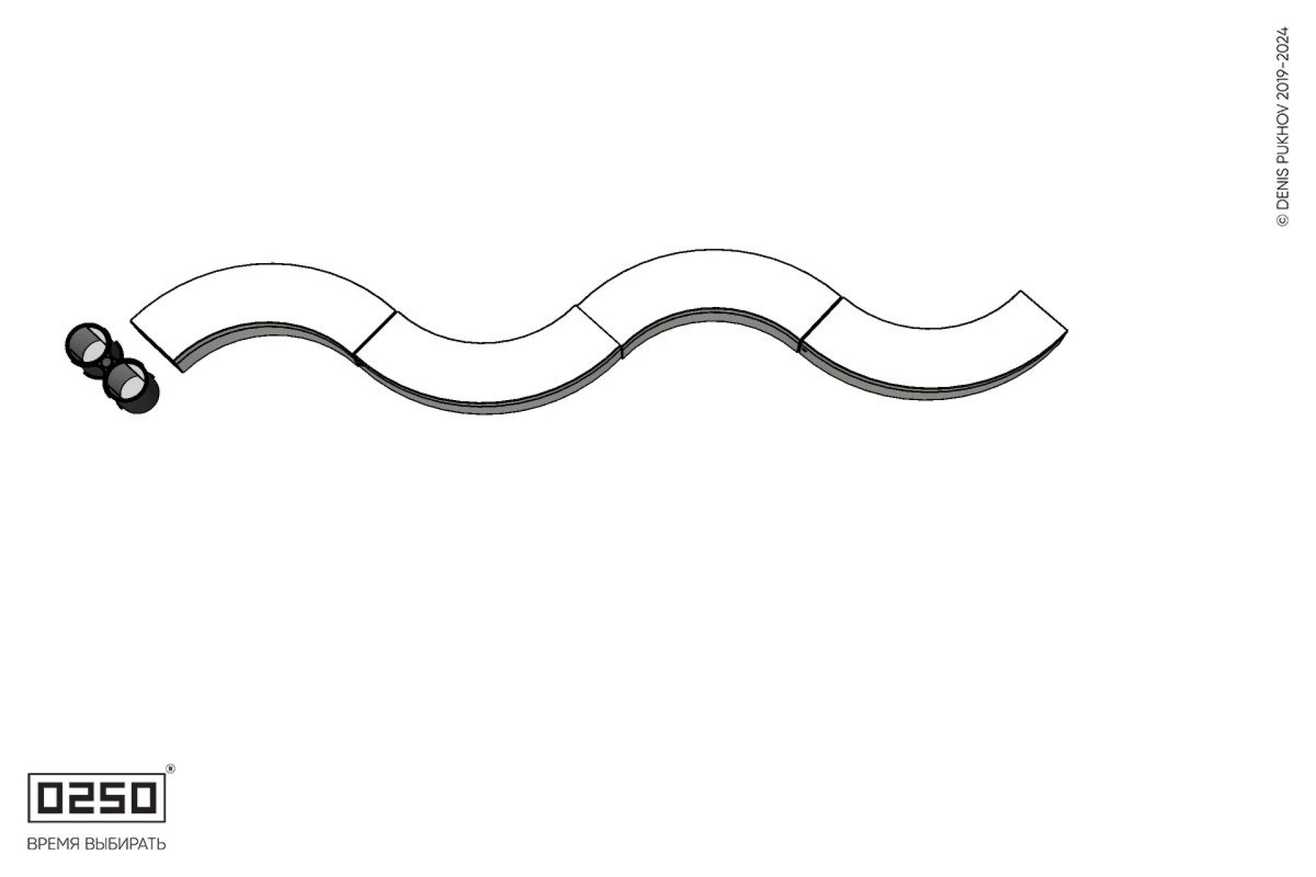 Уличная Изогнутая скамейка на блоке четырехпролетная малого радиуса с урной Урбан 3 производство 0250