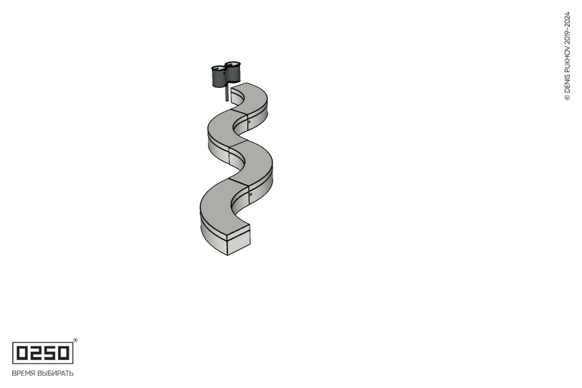 Уличная Изогнутая скамейка на блоке четырехпролетная малого радиуса с урной Урбан 3 производство 0250