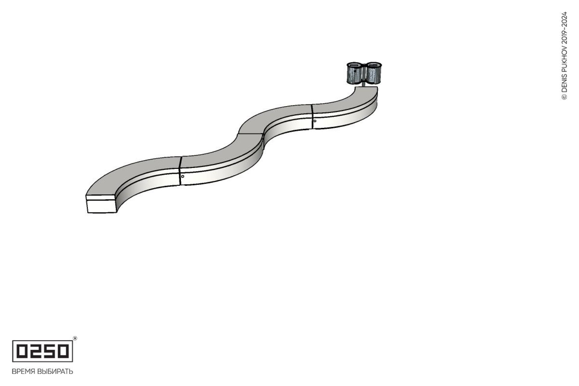 Уличная Изогнутая скамейка на блоке четырехпролетная малого радиуса с урной Урбан 3 производство 0250