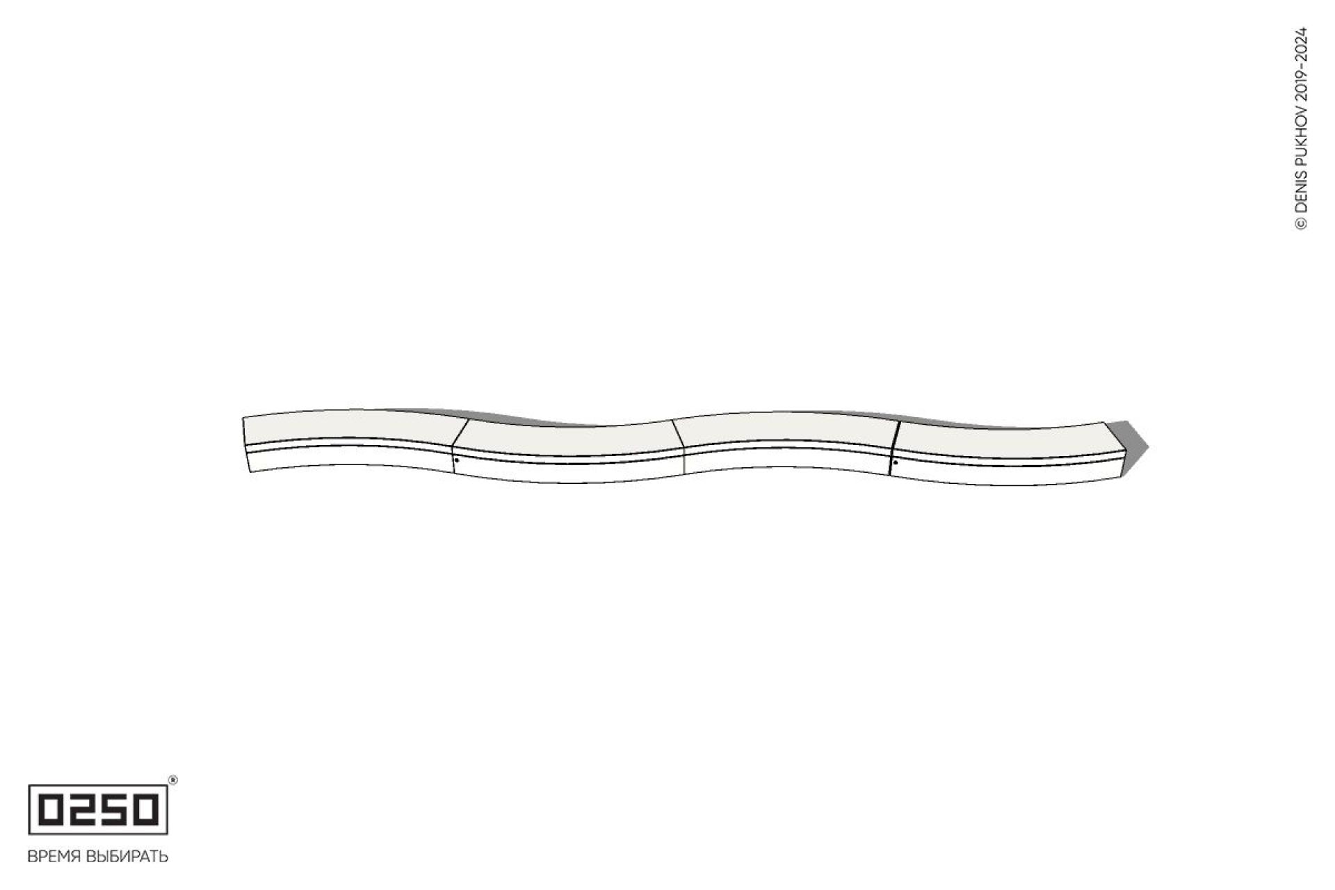 Уличная Бетонная изогнутая скамейка четырехпролетная большого радиуса на блоке производство 0250